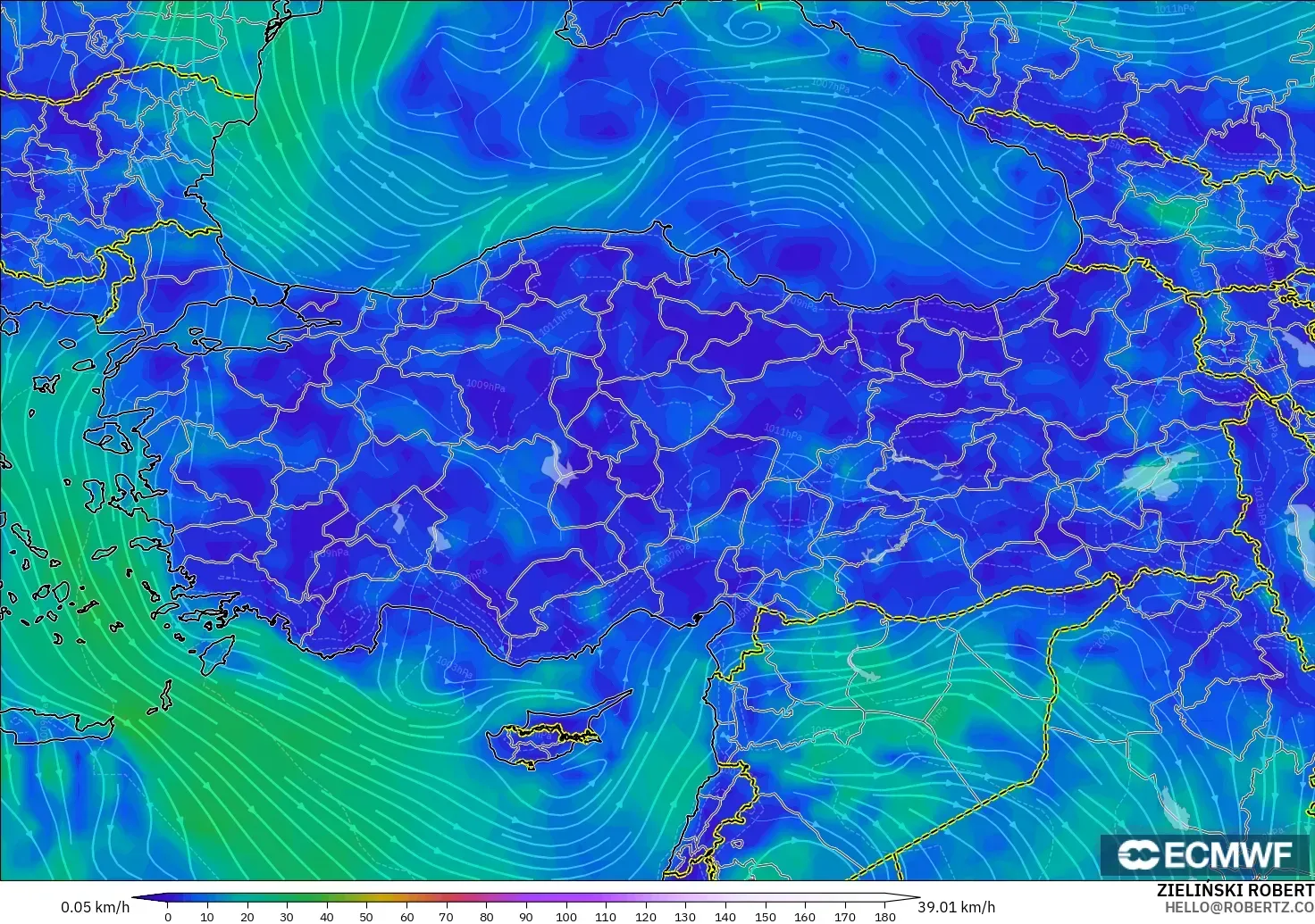 ECMWF IFS 0.25° modelo - Turquía, Viento a 10 m