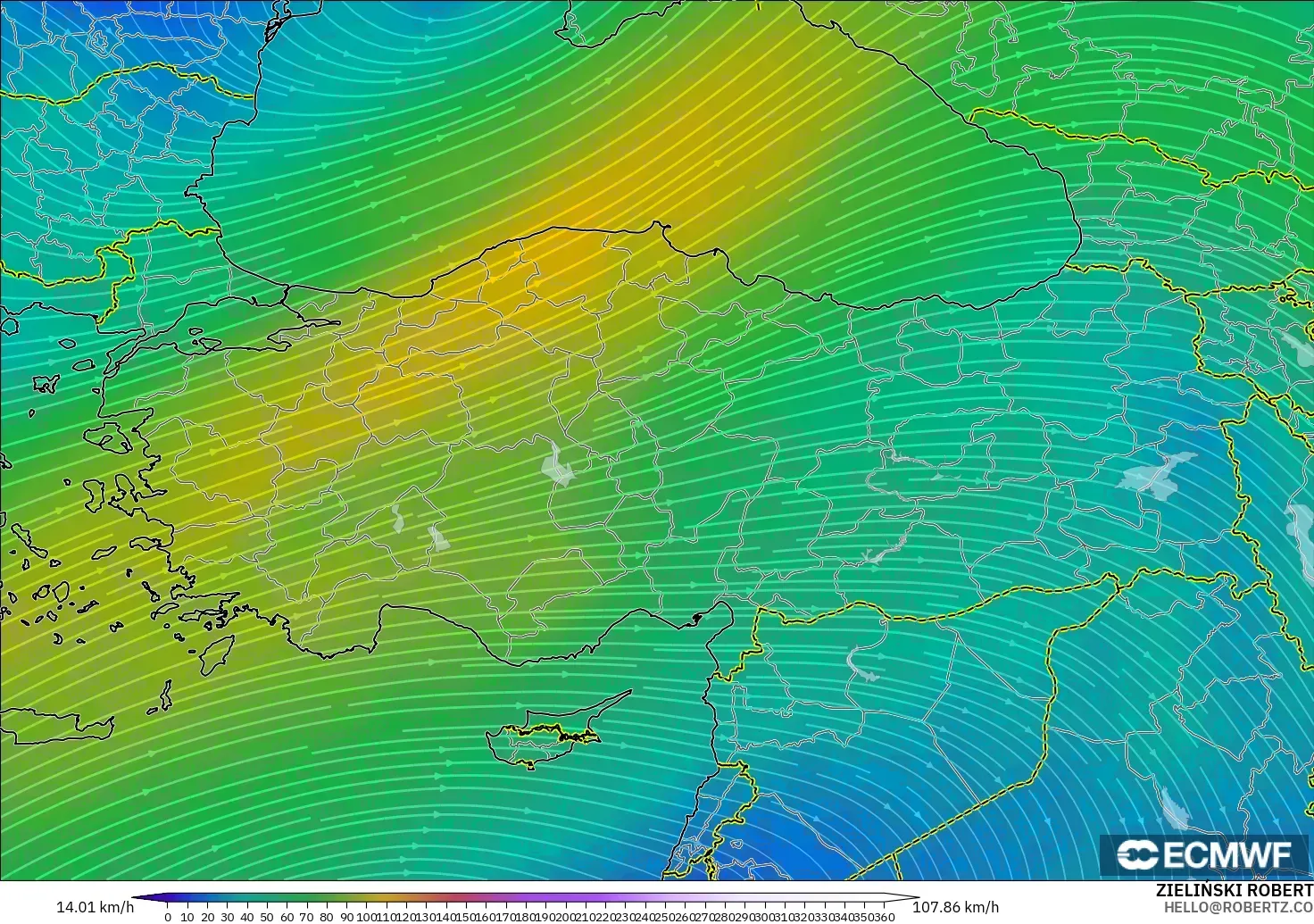 ECMWF IFS 0.25° modelo - Turquía, Viento a 300 hPa (corriente en chorro)