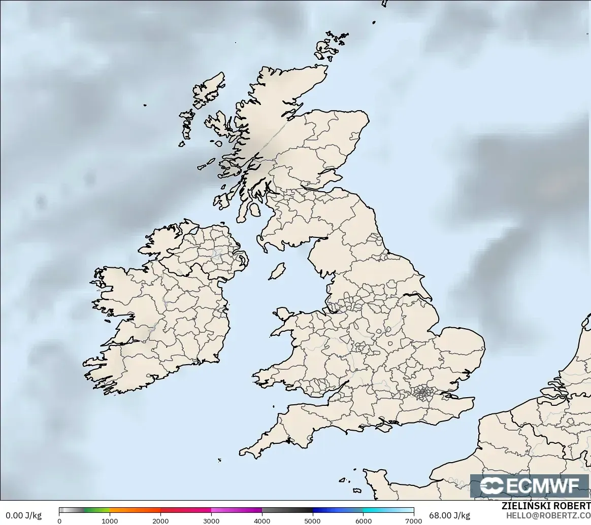 ECMWF IFS 0.25° modelo - Reino Unido, CAPE