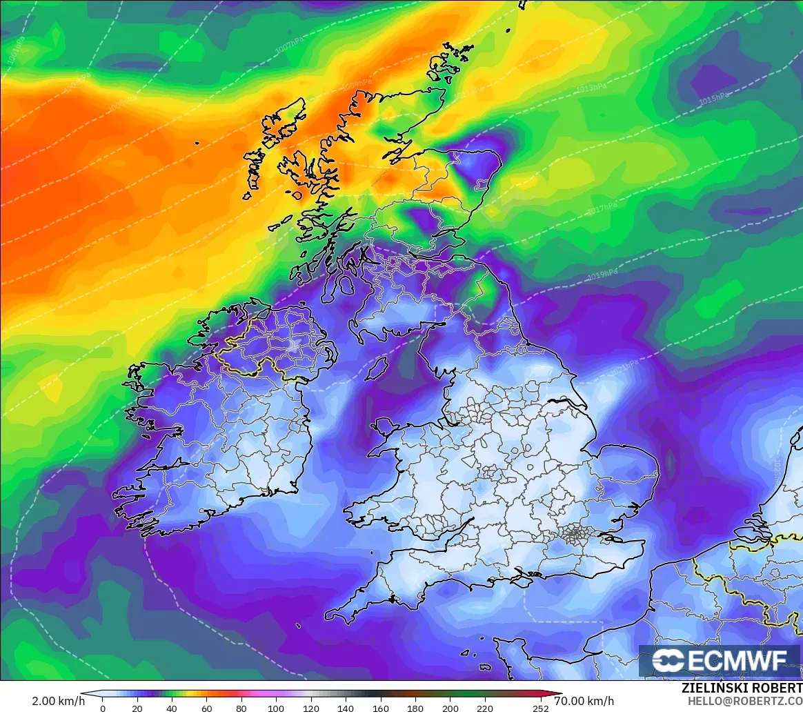 ECMWF IFS 0.25° modelo - Reino Unido, Ráfagas de viento