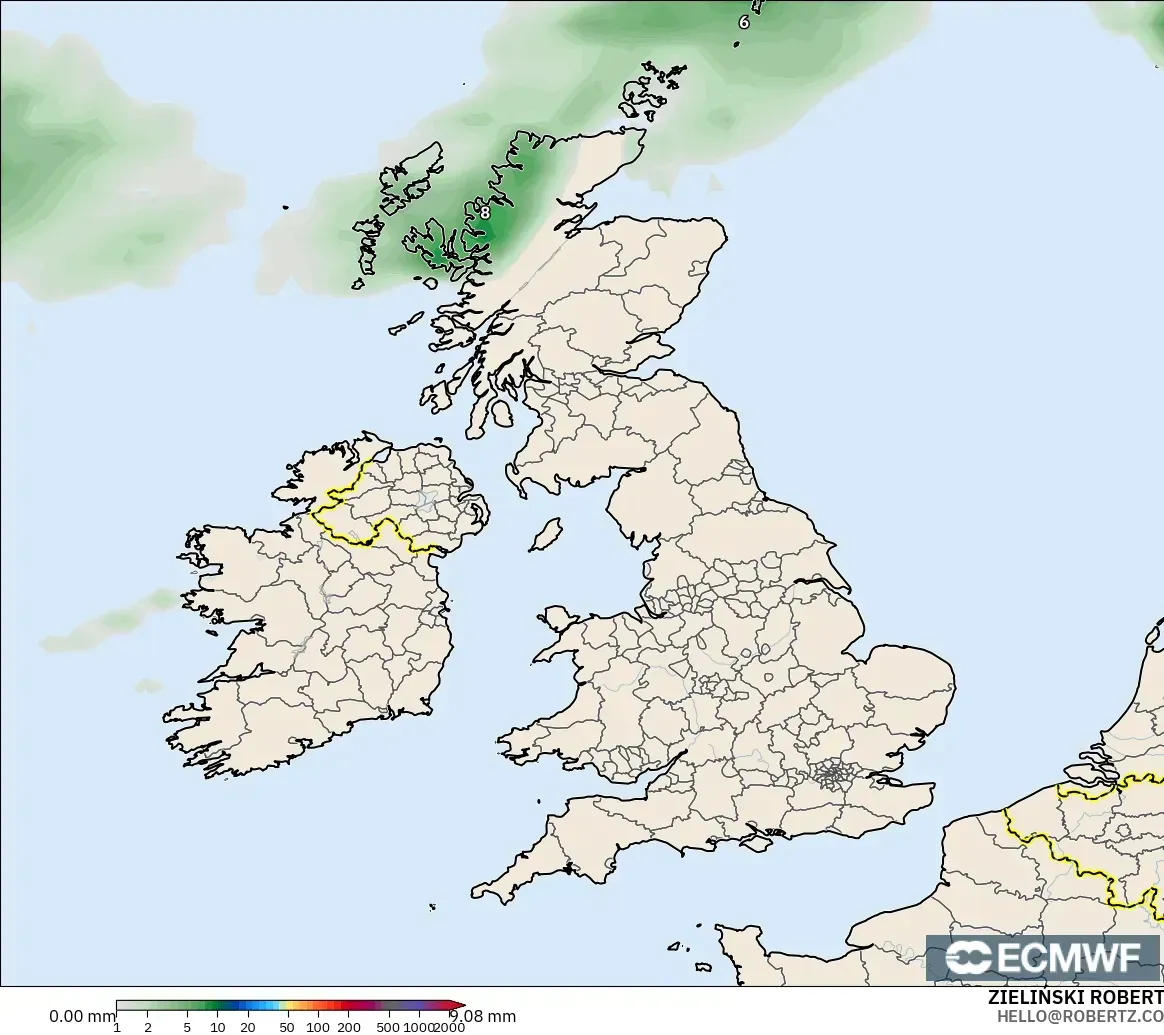 ECMWF IFS 0.25° modelo - Reino Unido, Acumulación de precipitación