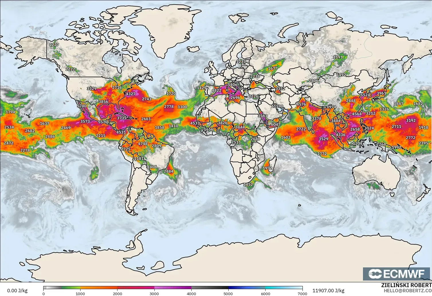 ECMWF IFS 0.25° modelo - Mundo, CAPE