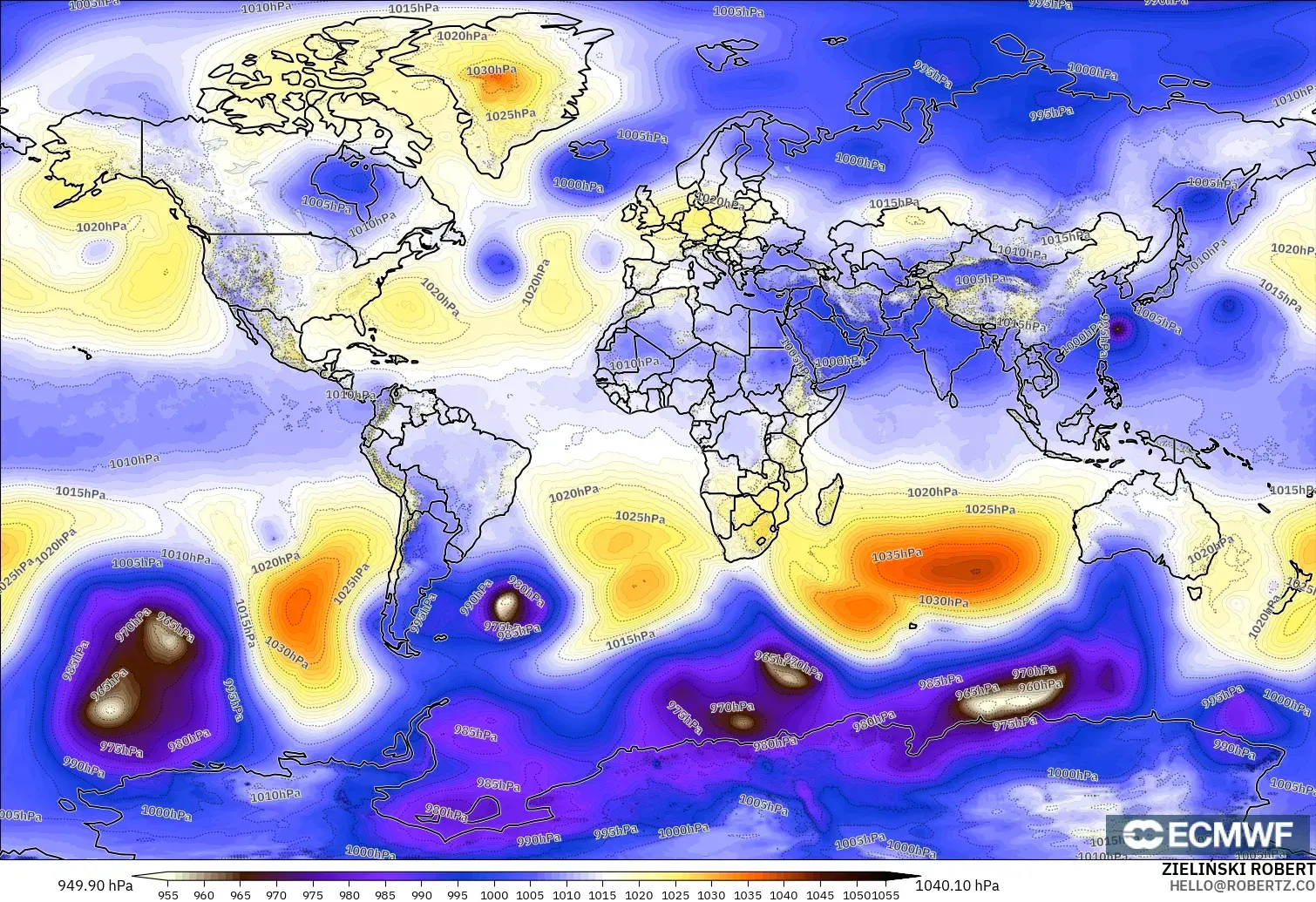 ECMWF IFS 0.25° modelo - Mundo, Presión