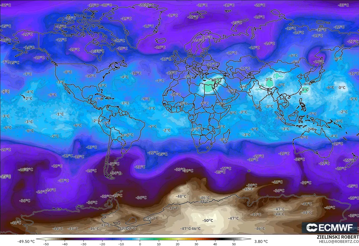 ECMWF IFS 0.25° modelo - Mundo, Temperatura a 500 hPa