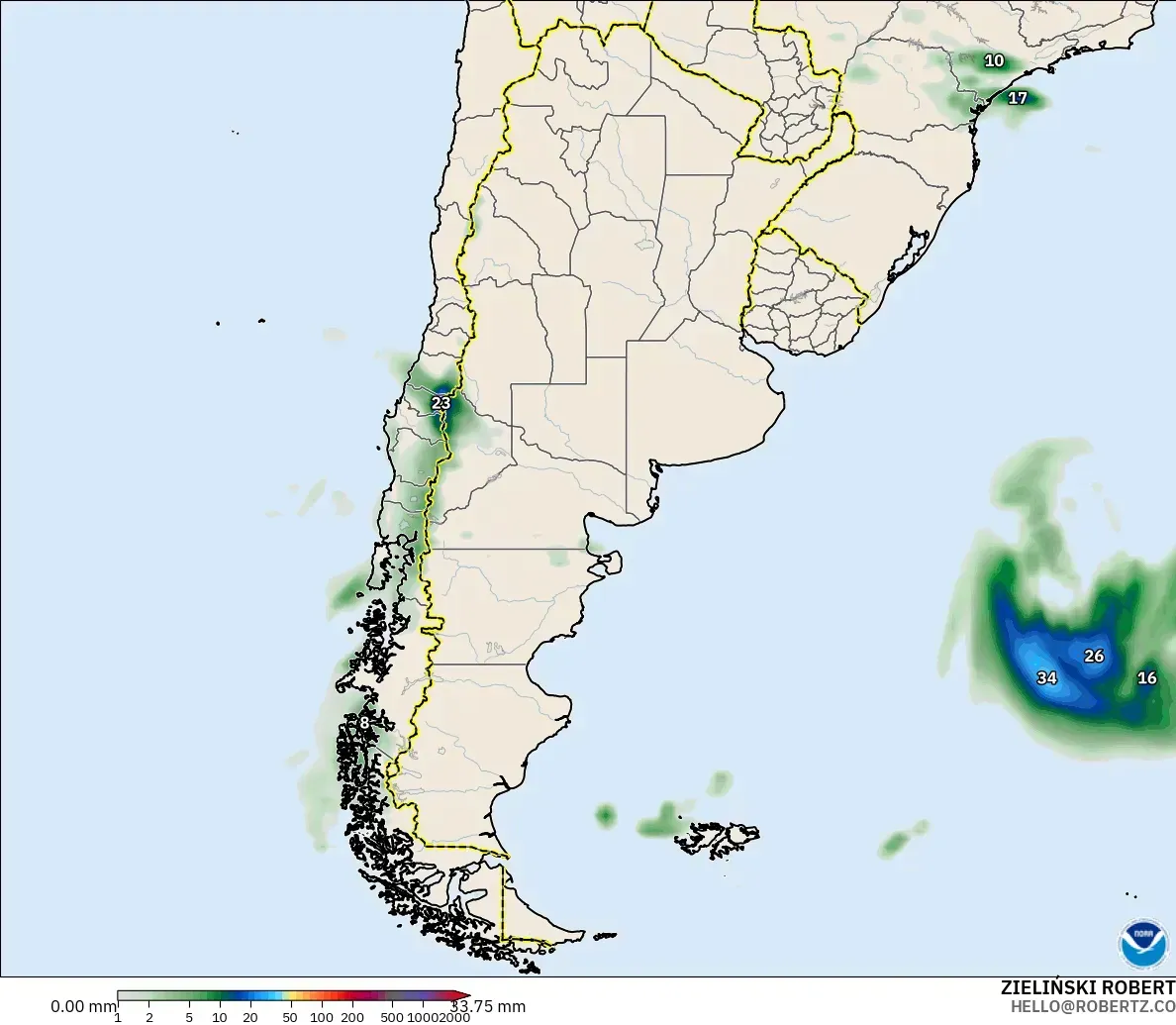 GFS modelo - Argentina, Acumulación de precipitación