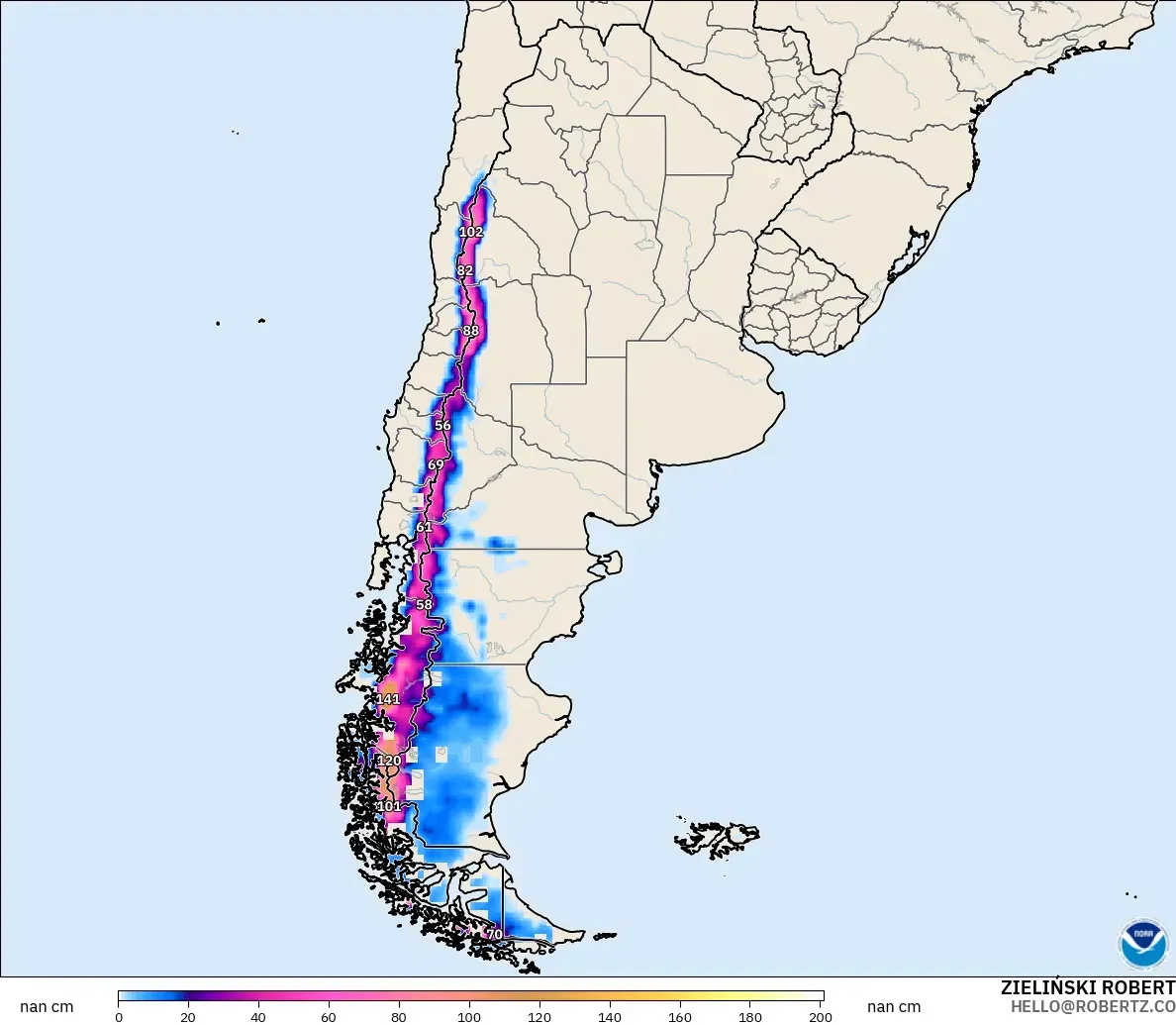 GFS modelo - Argentina, Profundidad de nieve