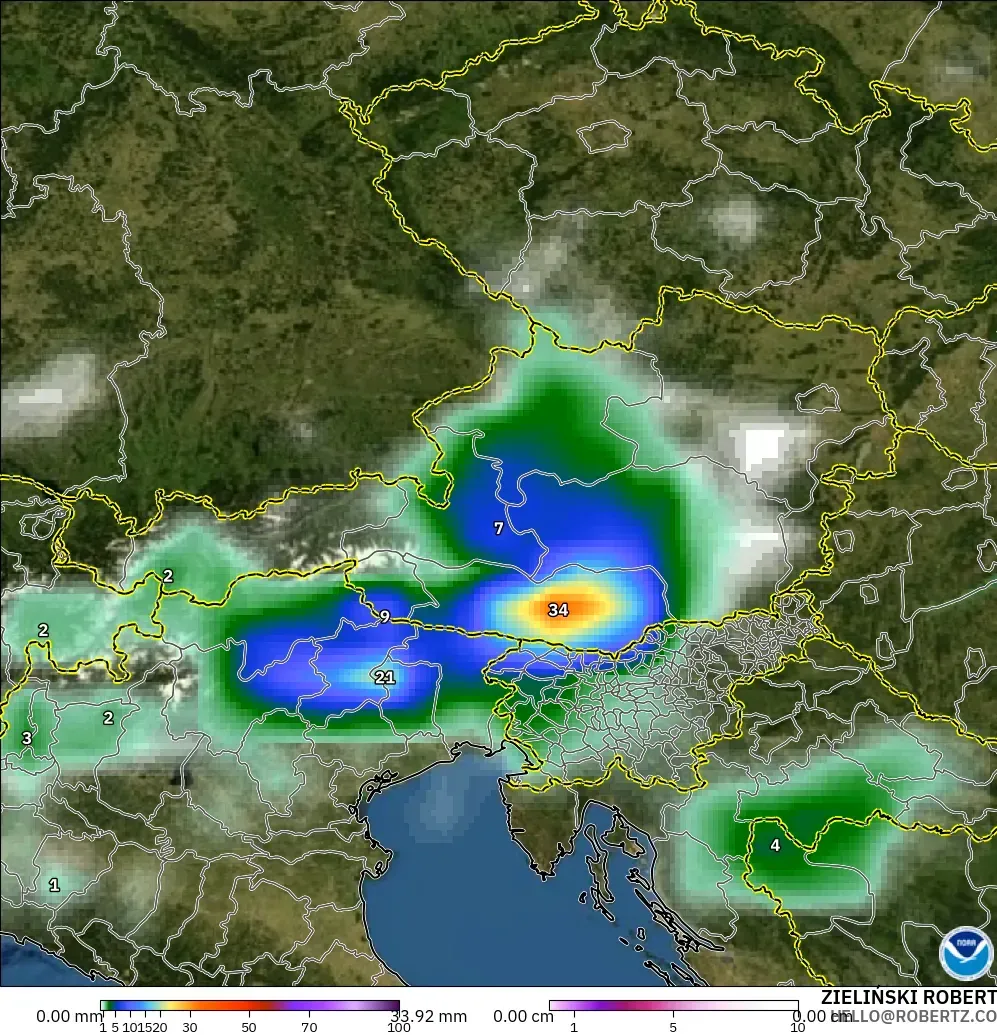 GFS modelo - Austria, Precipitación, nubes y presión