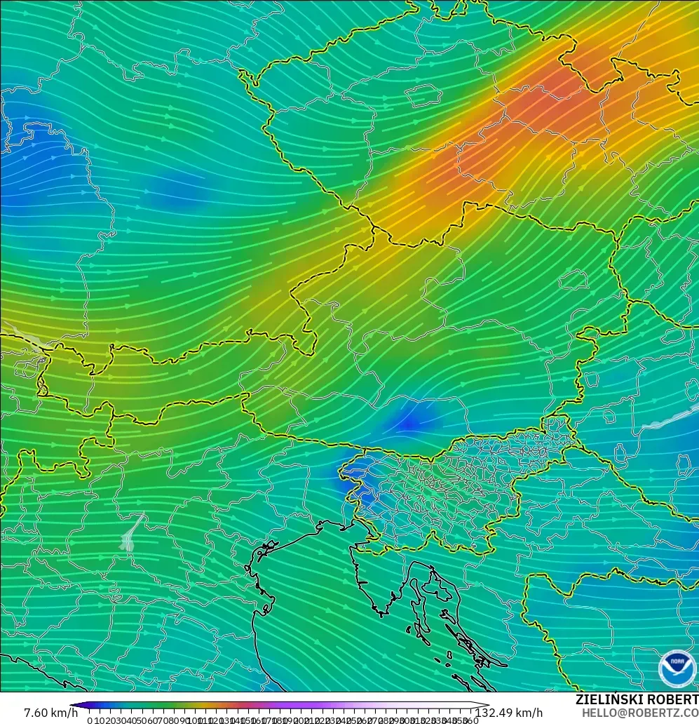 GFS modelo - Austria, Viento a 300 hPa (corriente en chorro)
