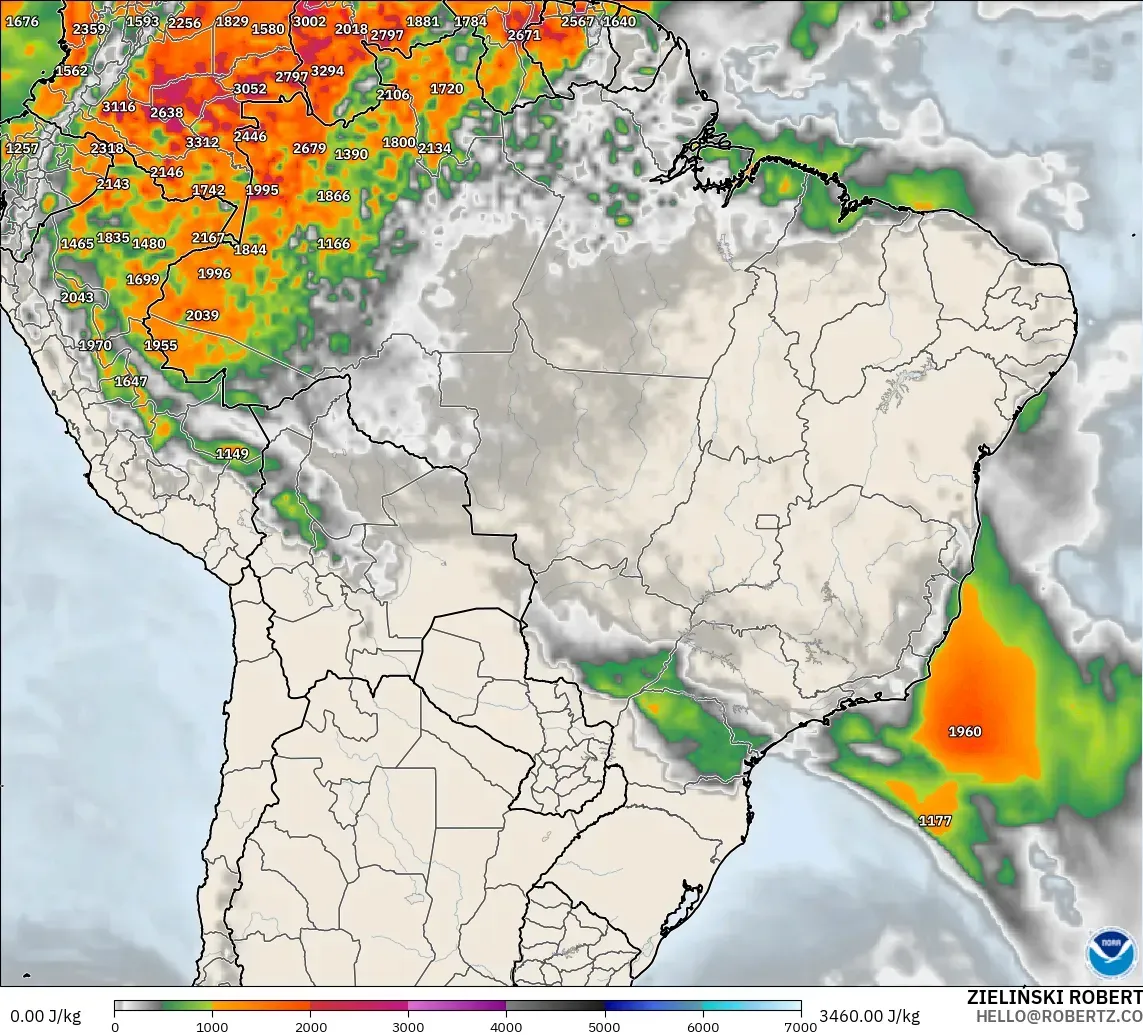 GFS modelo - Brasil, CAPE