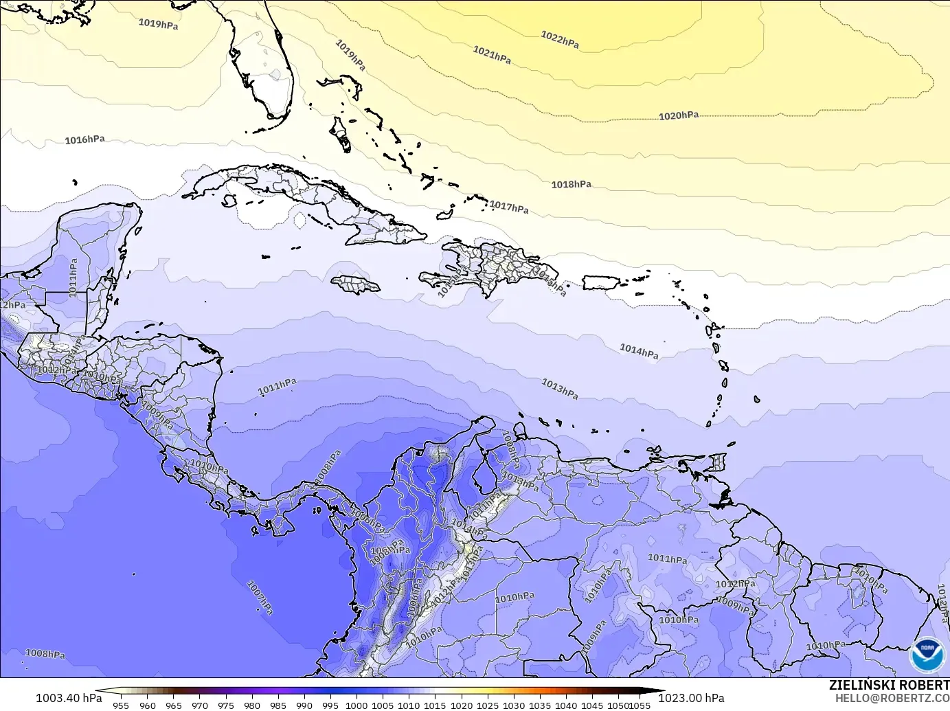GFS modelo - Caribe, Presión