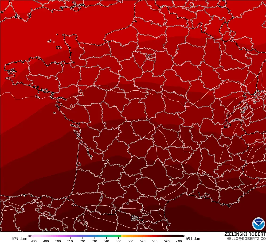 GFS modelo - Francia, Altura geopotencial a 500 hPa