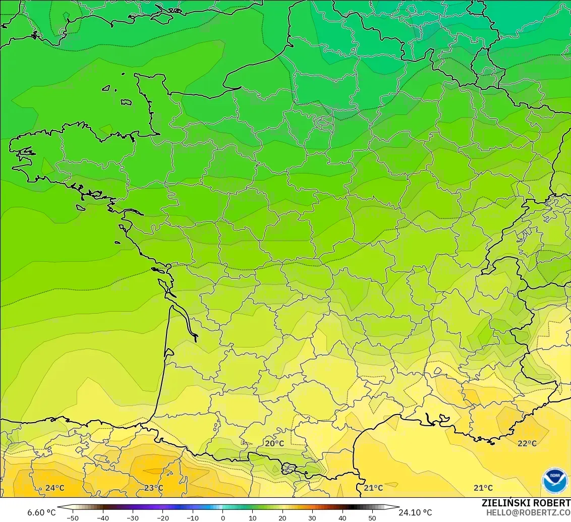 GFS modelo - Francia, Temperatura a 850 hPa