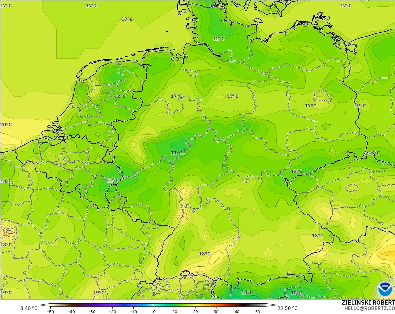 GFS modelo - Alemania, Temperatura a 2 m