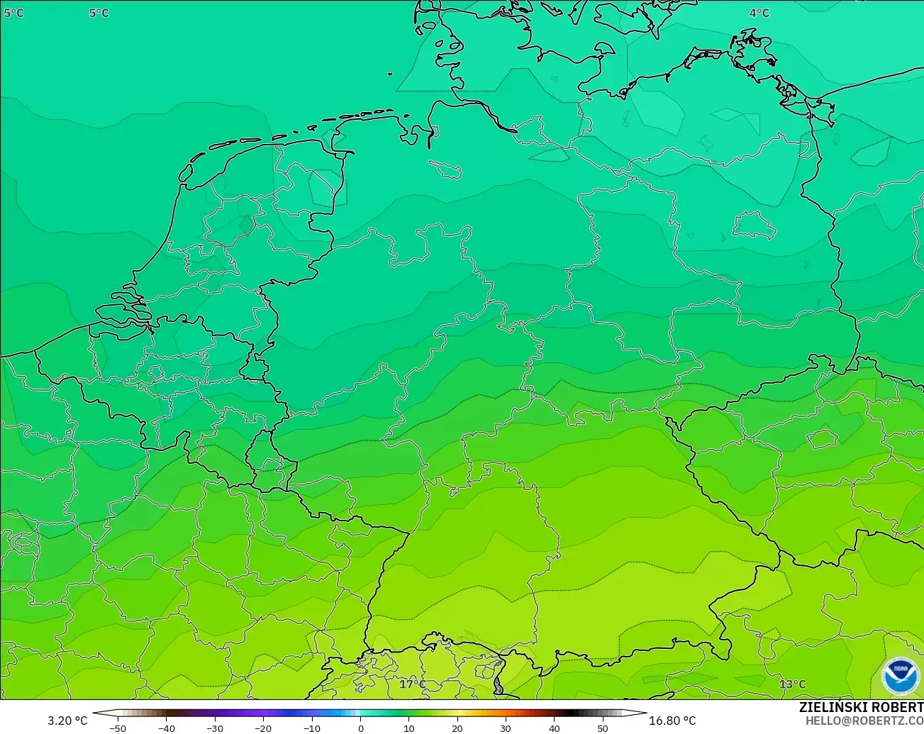 GFS modelo - Alemania, Temperatura a 850 hPa