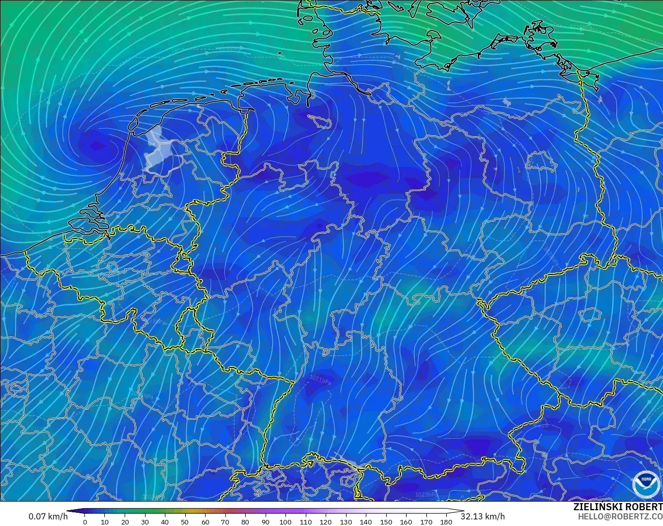 GFS modelo - Alemania, Viento a 10 m