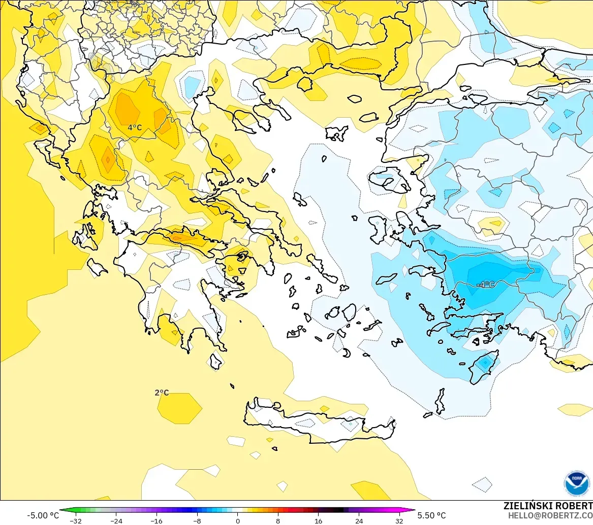GFS modelo - Grecia, Anomalía de temperatura a 2 m