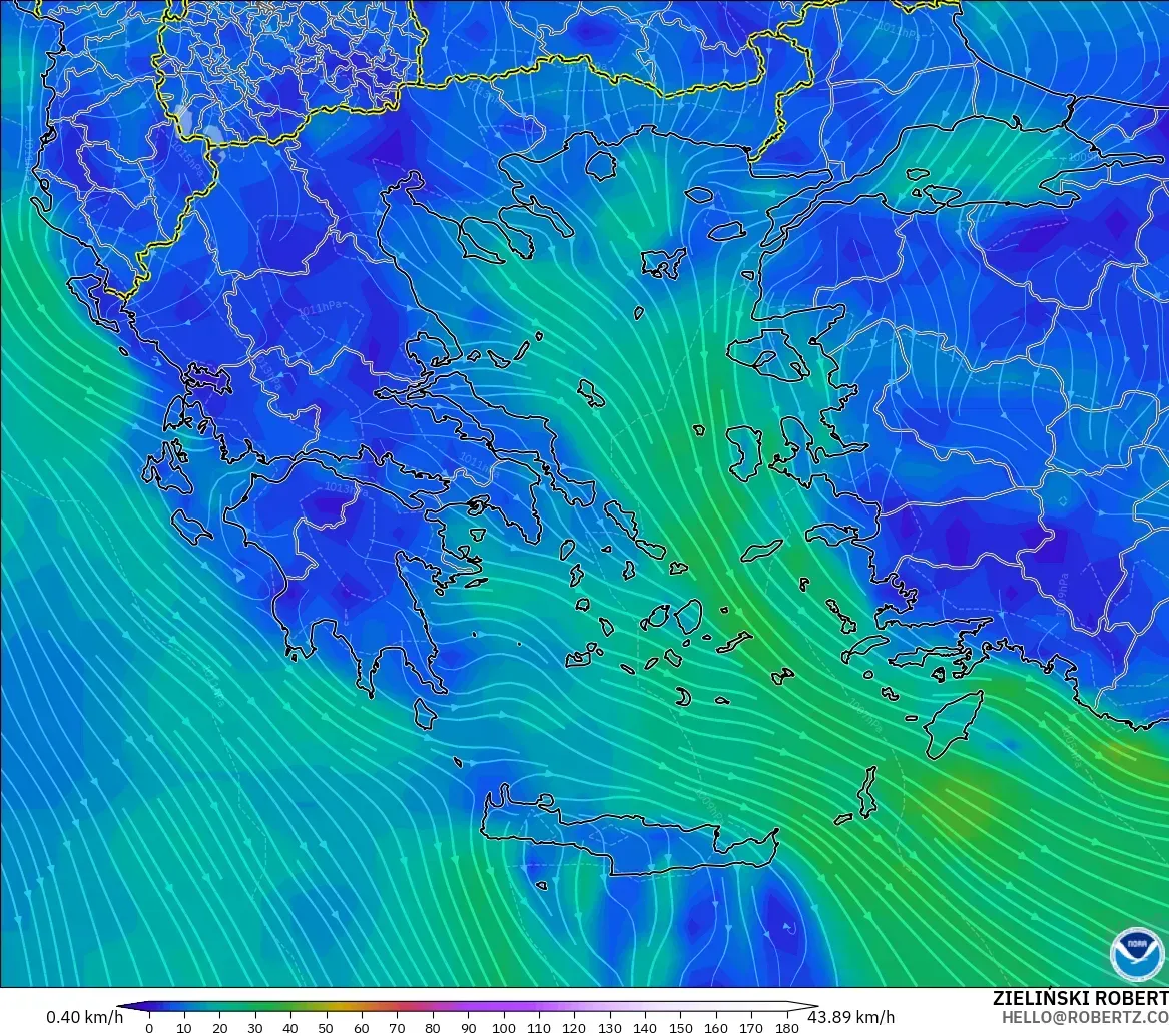 GFS modelo - Grecia, Viento a 10 m