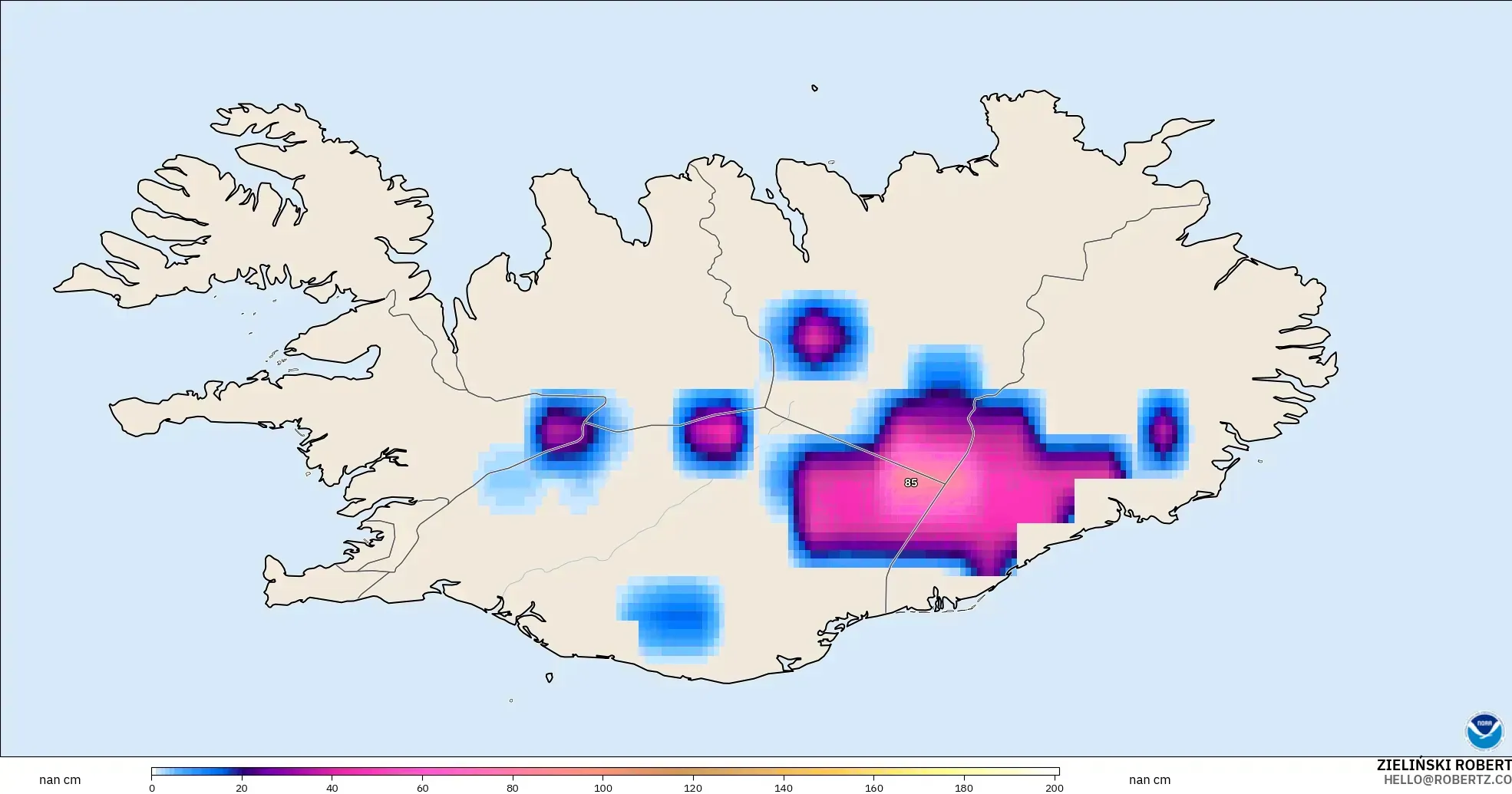 GFS modelo - Islandia, Profundidad de nieve