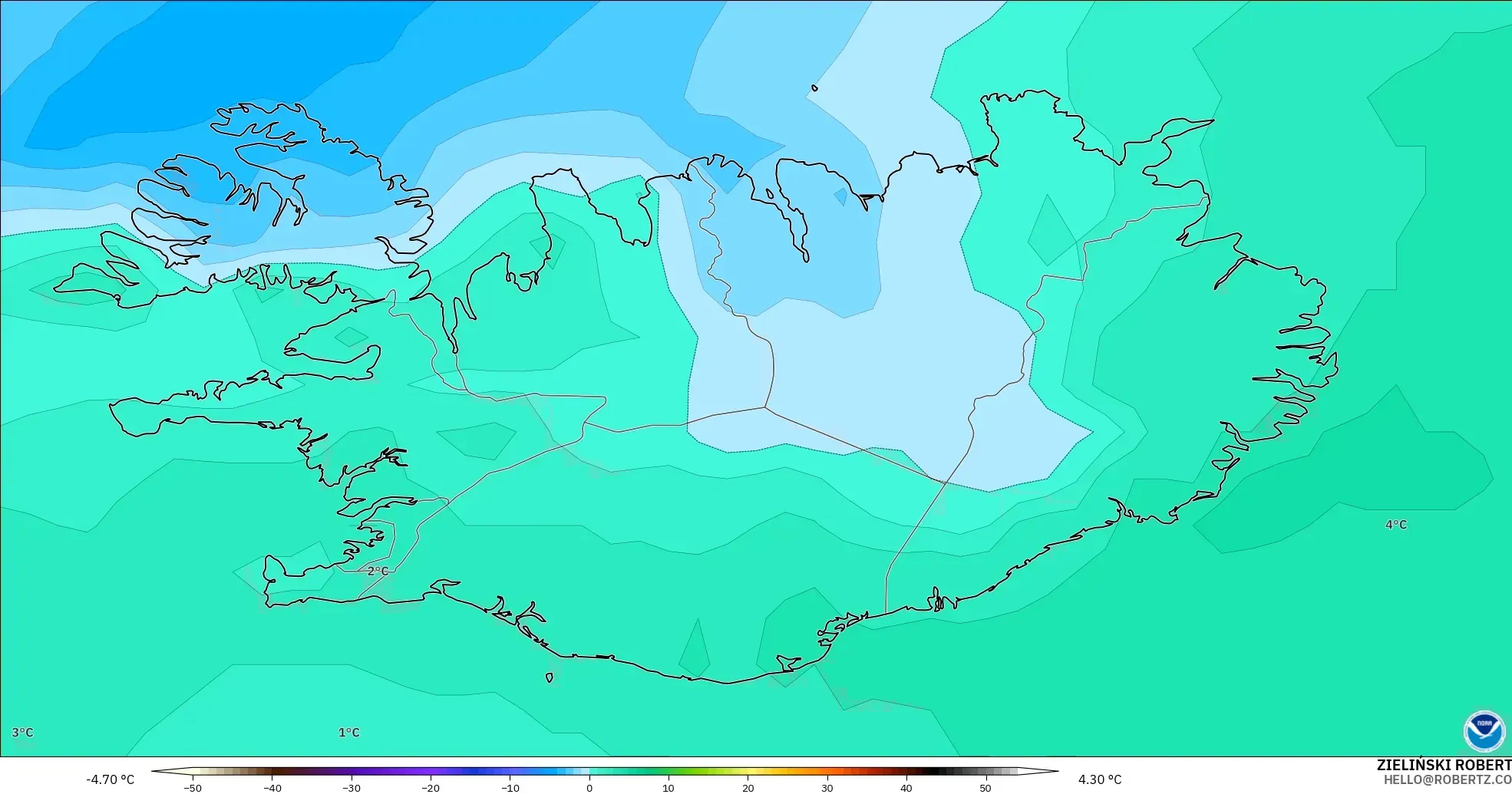 GFS modelo - Islandia, Temperatura a 850 hPa