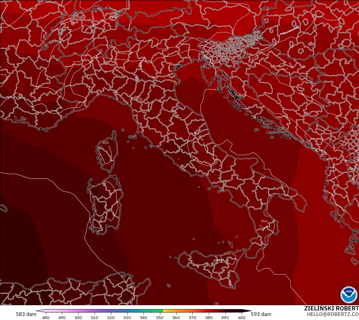GFS modelo - Italia, Altura geopotencial a 500 hPa