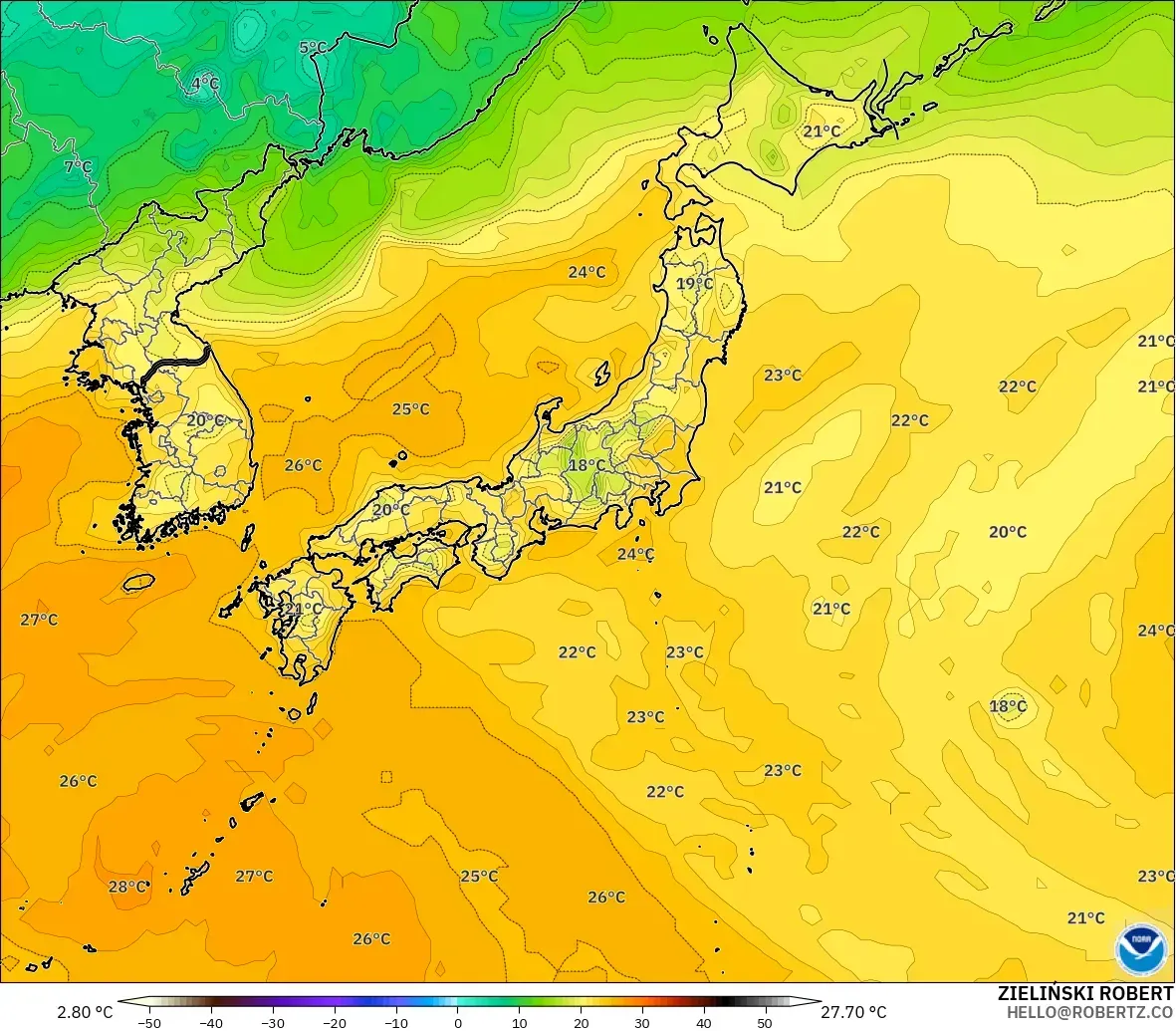 GFS modelo - Japón, Punto de rocío a 2 m