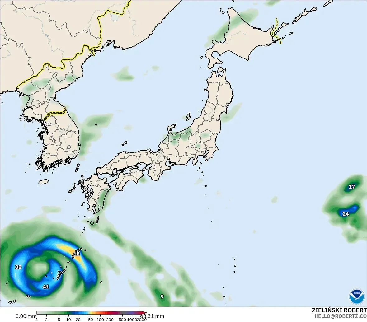 GFS modelo - Japón, Acumulación de precipitación
