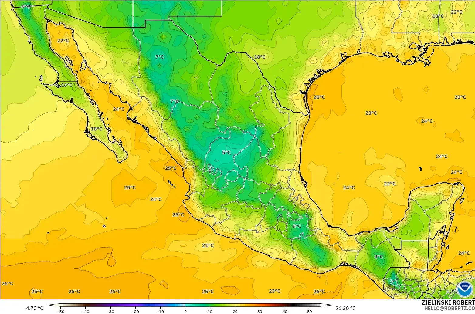 GFS modelo - México, Punto de rocío a 2 m