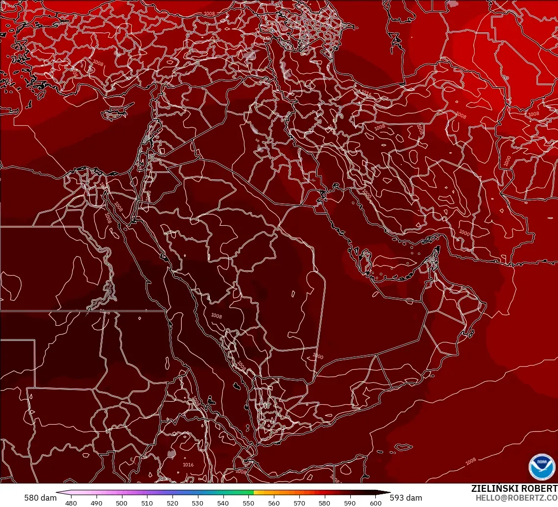 GFS modelo - Oriente Medio, Altura geopotencial a 500 hPa