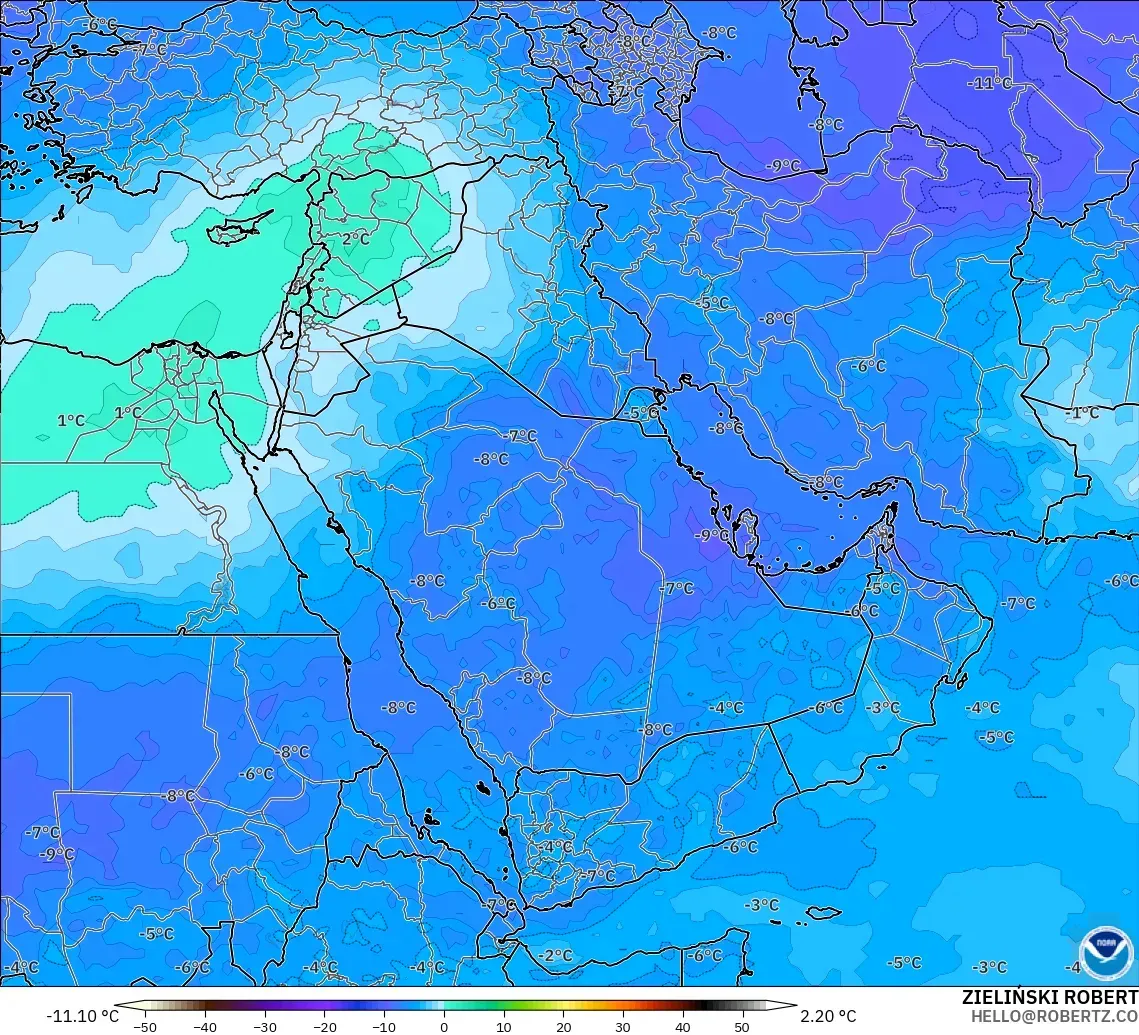 GFS modelo - Oriente Medio, Temperatura a 500 hPa