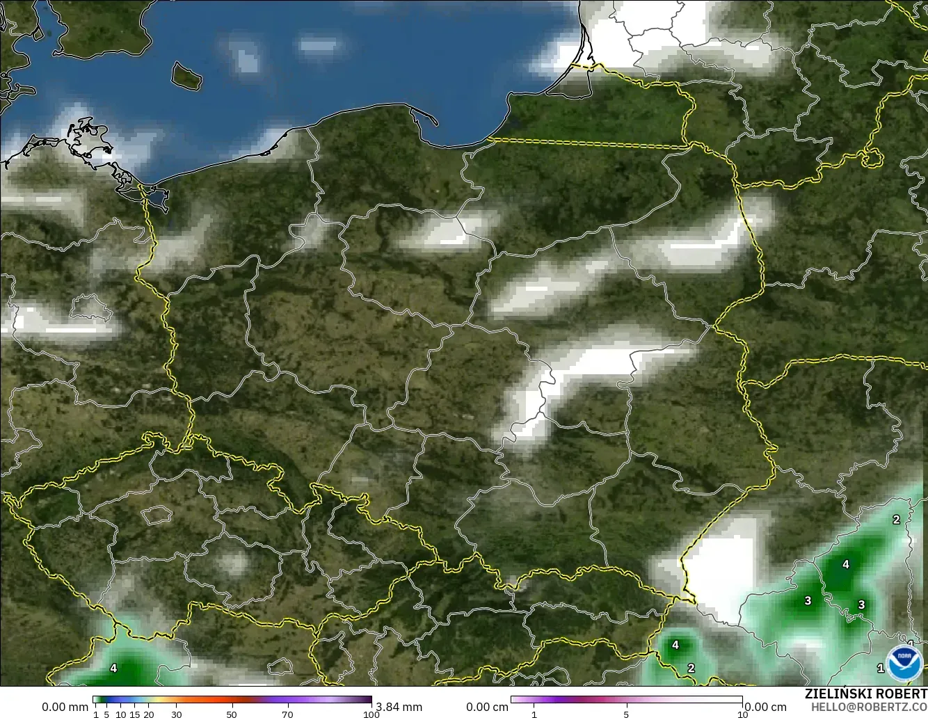 GFS modelo - Polonia, Precipitación, nubes y presión