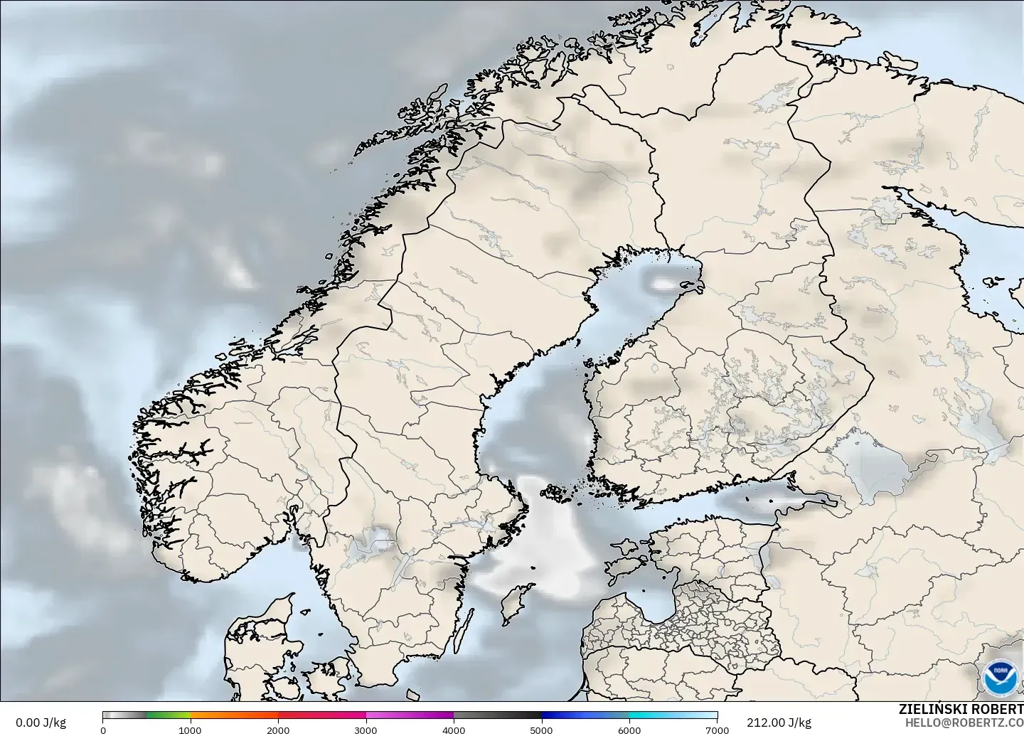 GFS modelo - Escandinavia, CAPE