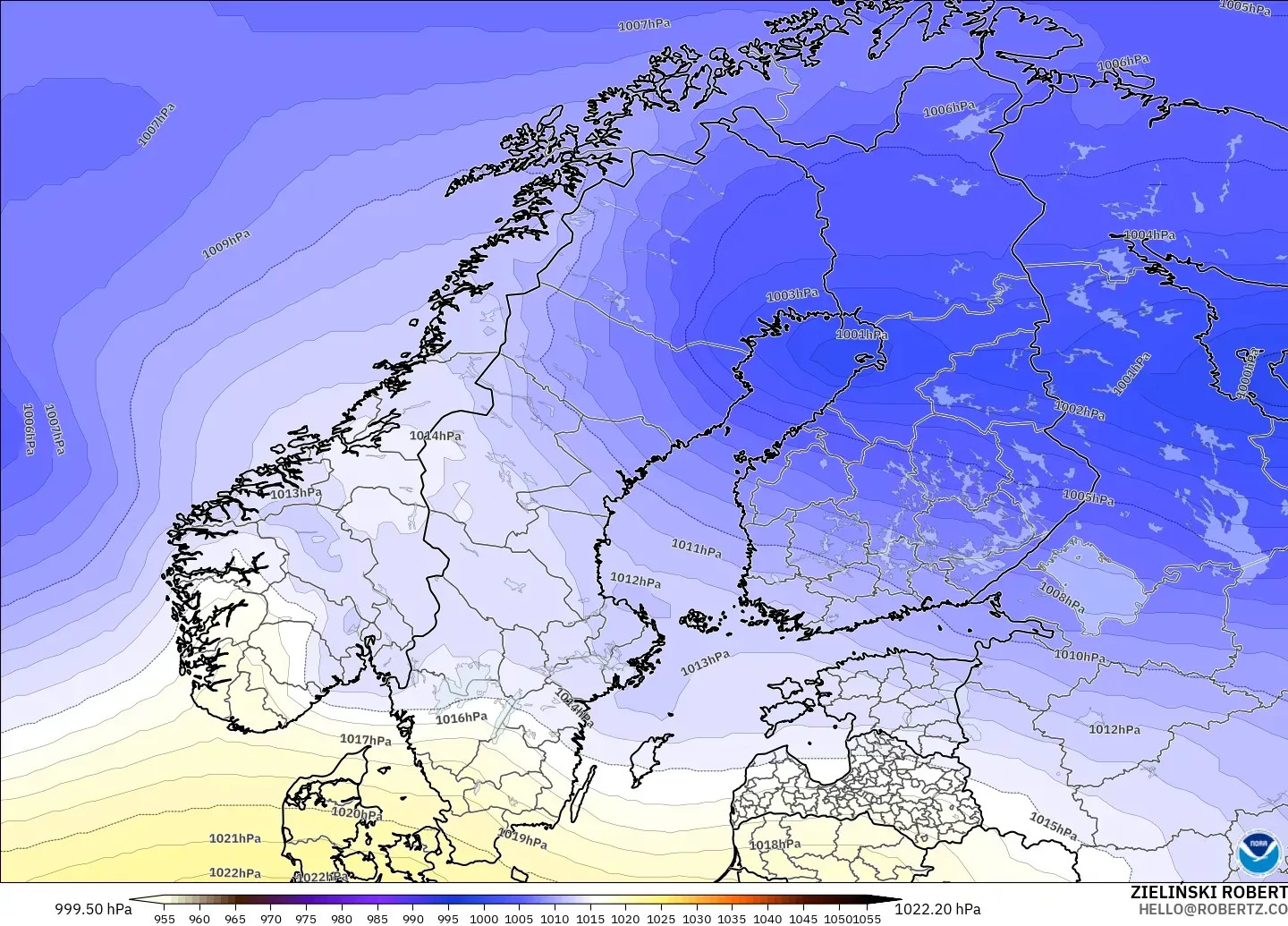 GFS modelo - Escandinavia, Presión