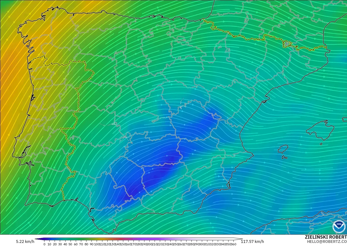 GFS modelo - España, Viento a 300 hPa (corriente en chorro)