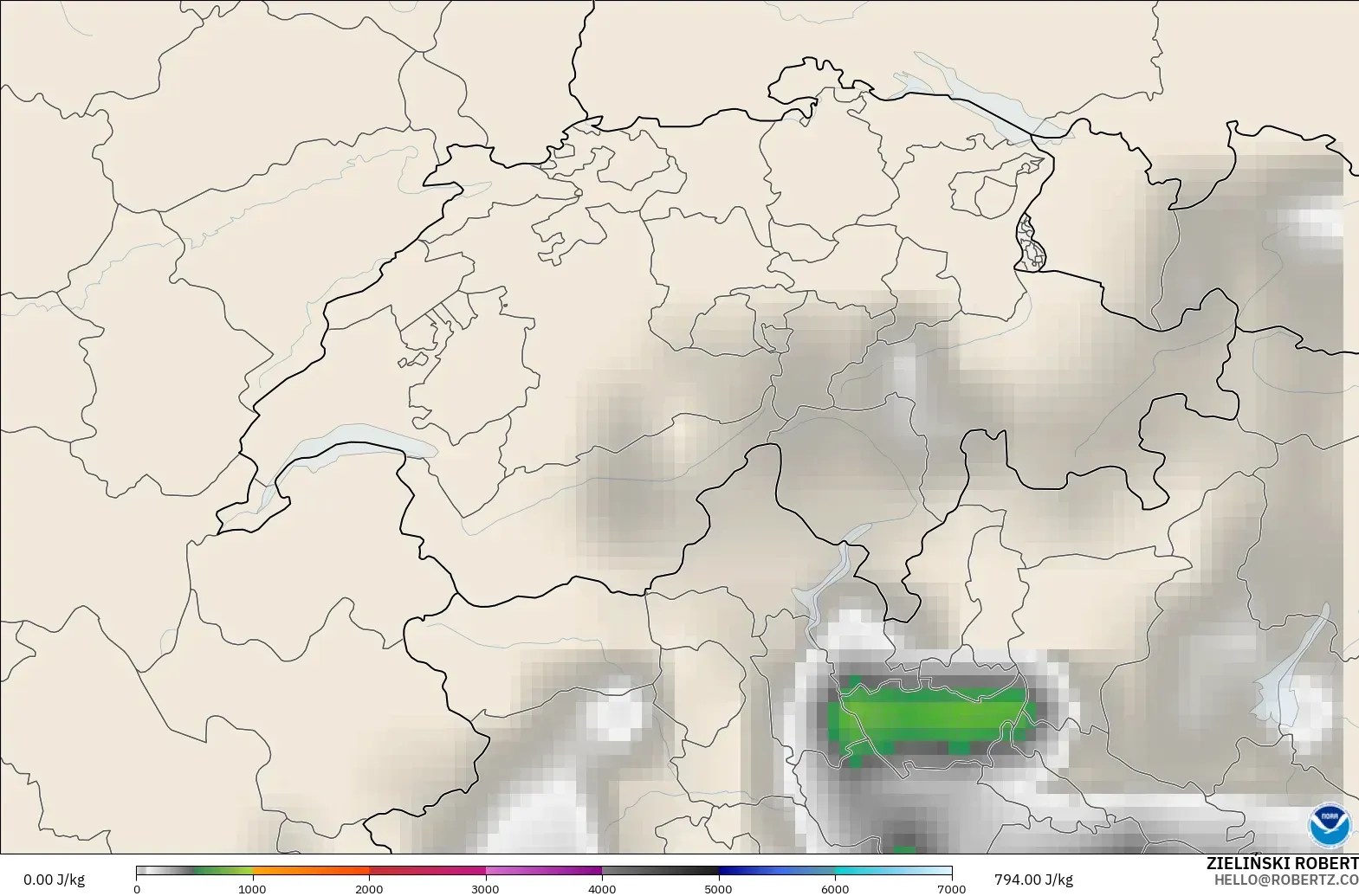 GFS modelo - Suiza, CAPE