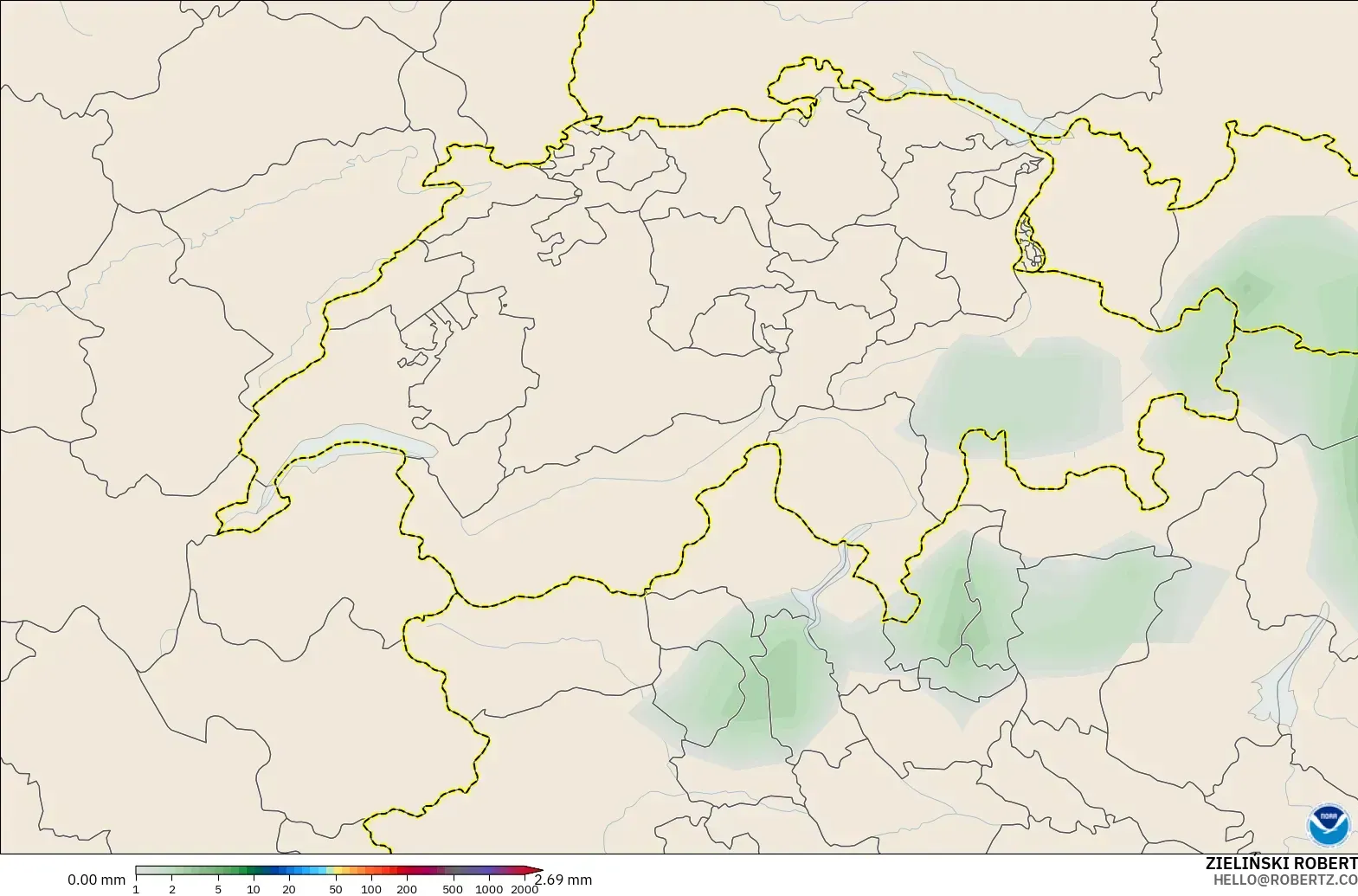 GFS modelo - Suiza, Acumulación de precipitación