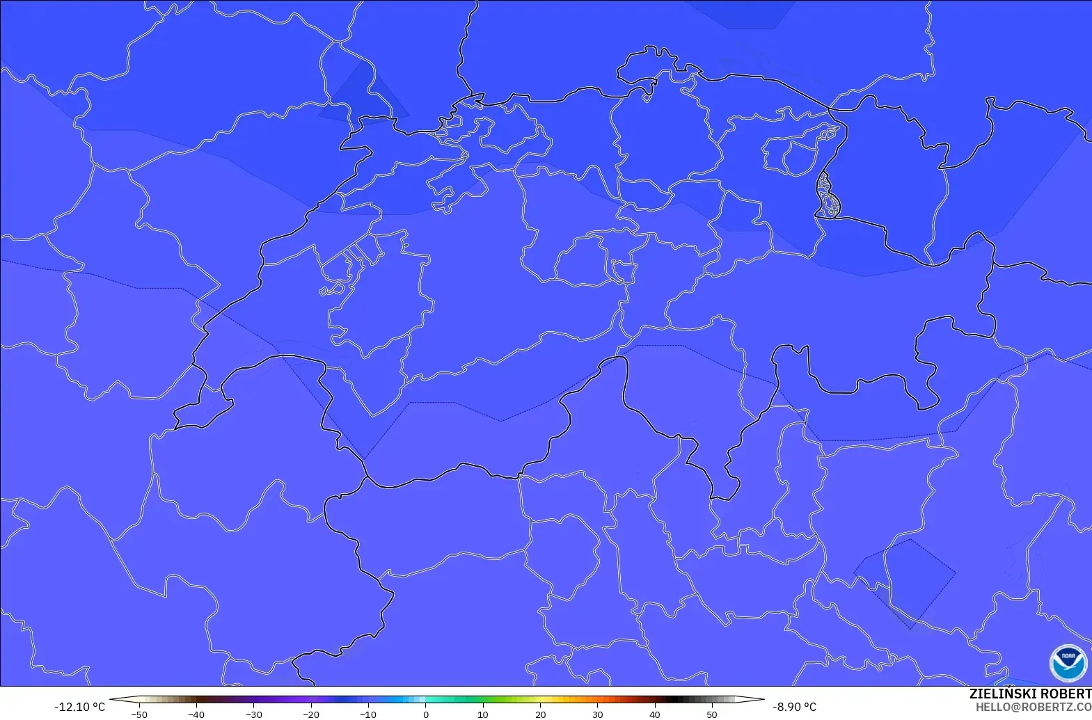 GFS modelo - Suiza, Temperatura a 500 hPa