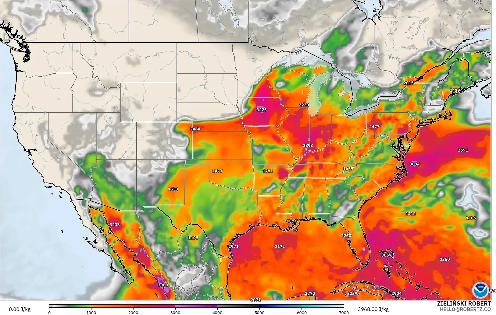 GFS modelo - Estados Unidos, CAPE