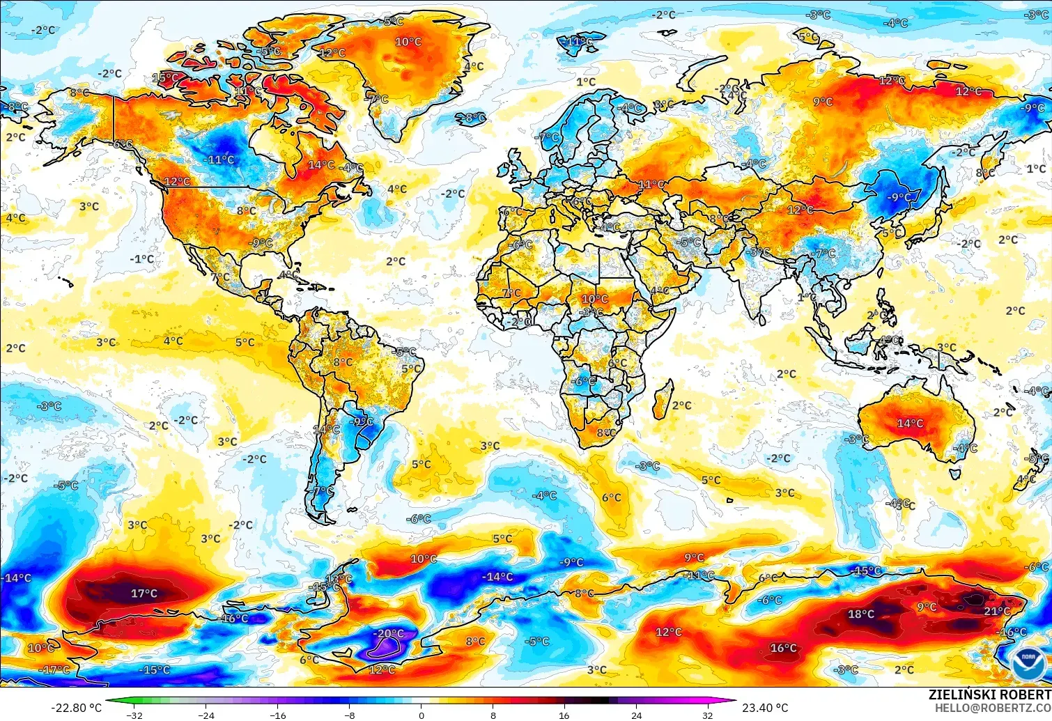 GFS modelo - Mundo, Anomalía de temperatura a 2 m