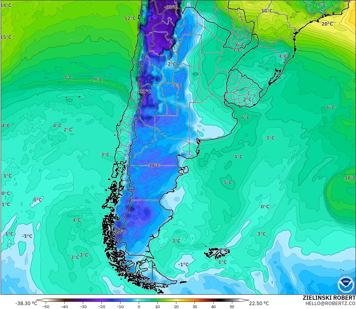 GFS modelo - Argentina, Punto de rocío a 2 m
