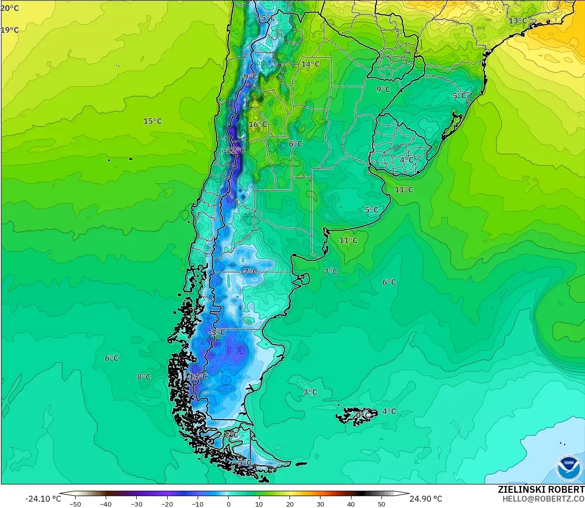GFS modelo - Argentina, Temperatura a 2 m