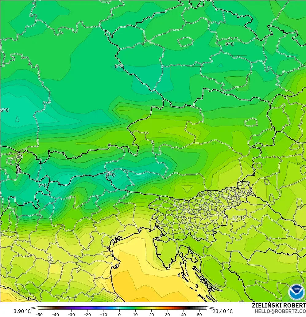 GFS modelo - Austria, Punto de rocío a 2 m