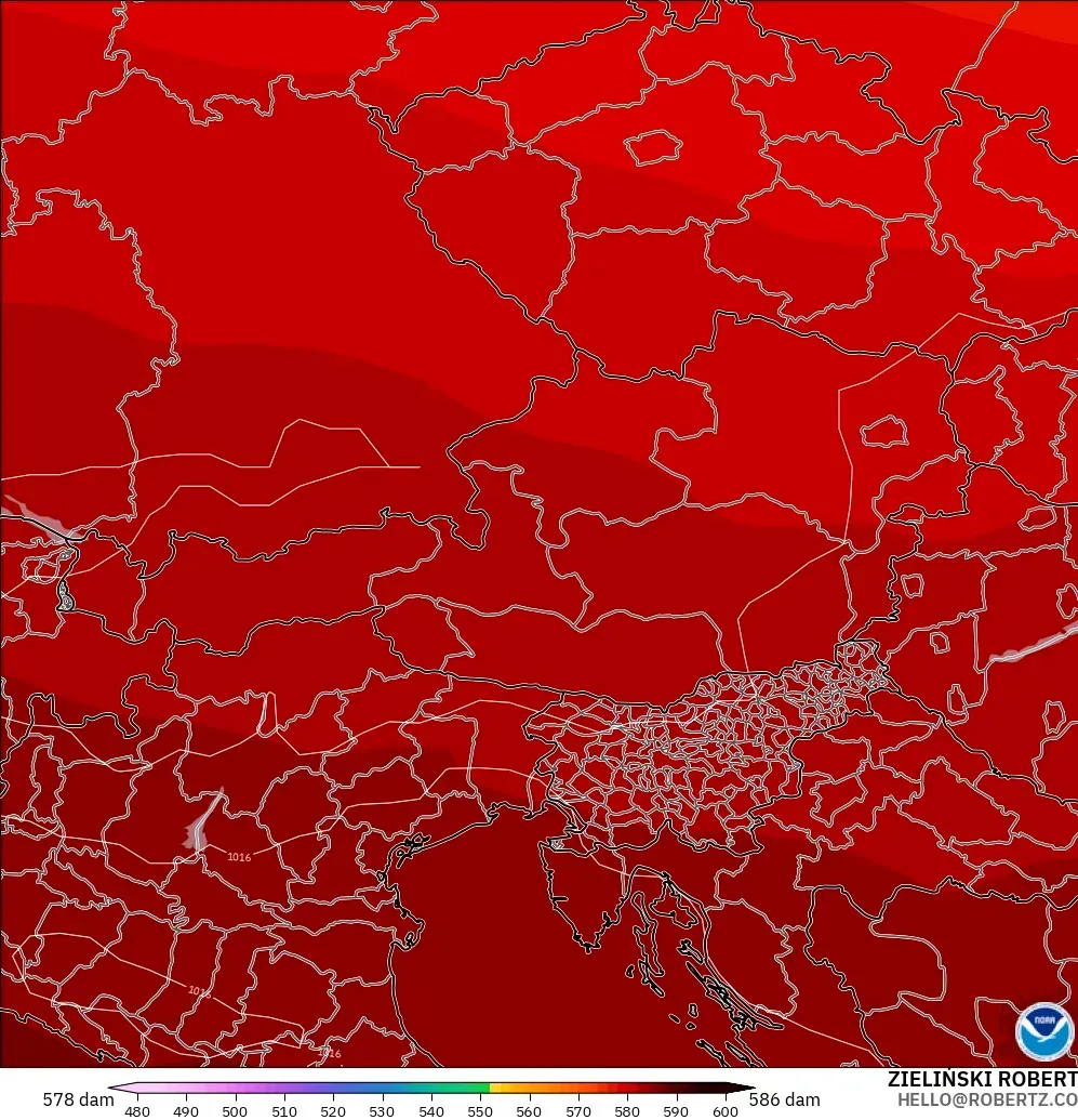 GFS modelo - Austria, Altura geopotencial a 500 hPa