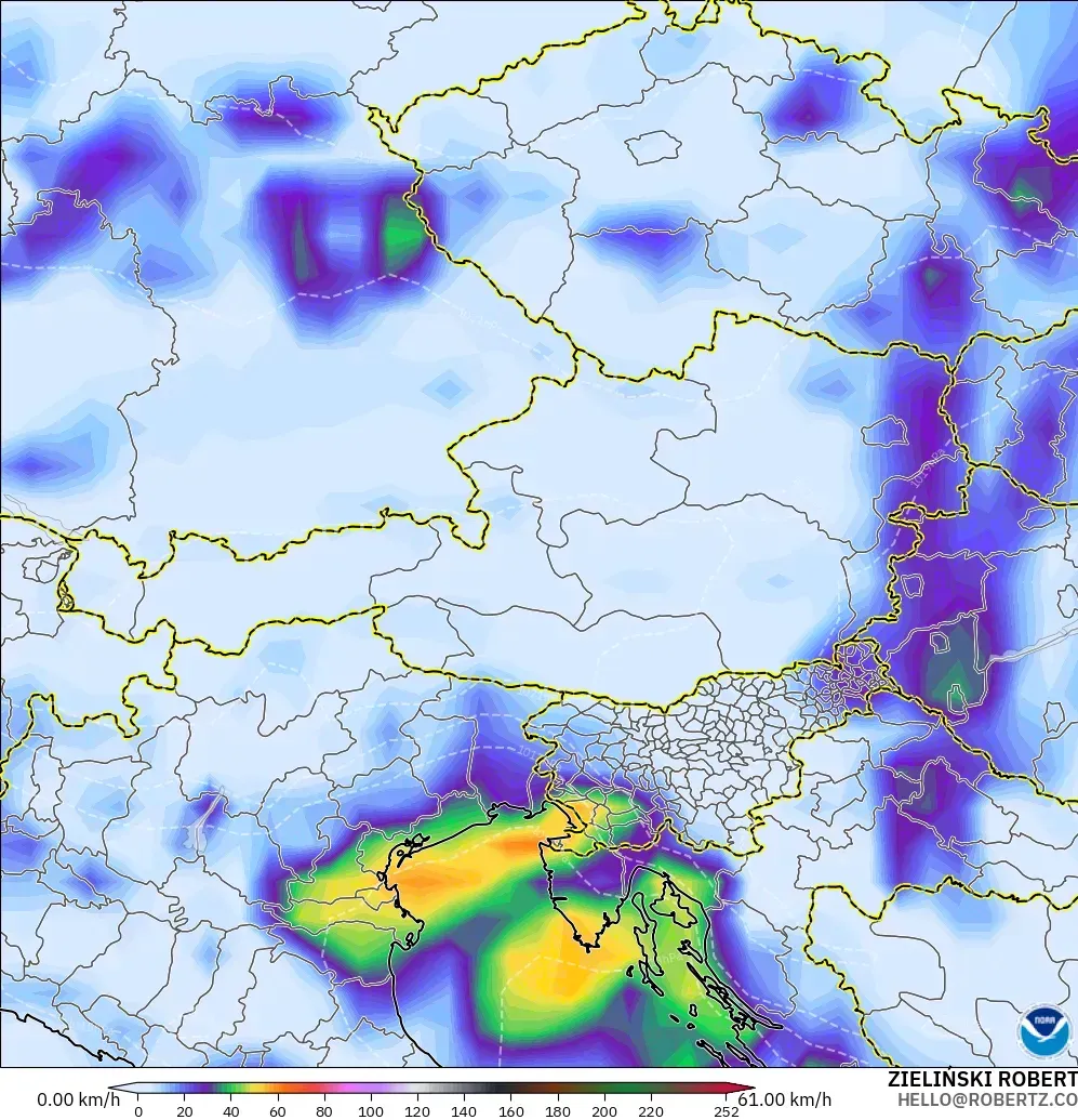 GFS modelo - Austria, Ráfagas de viento