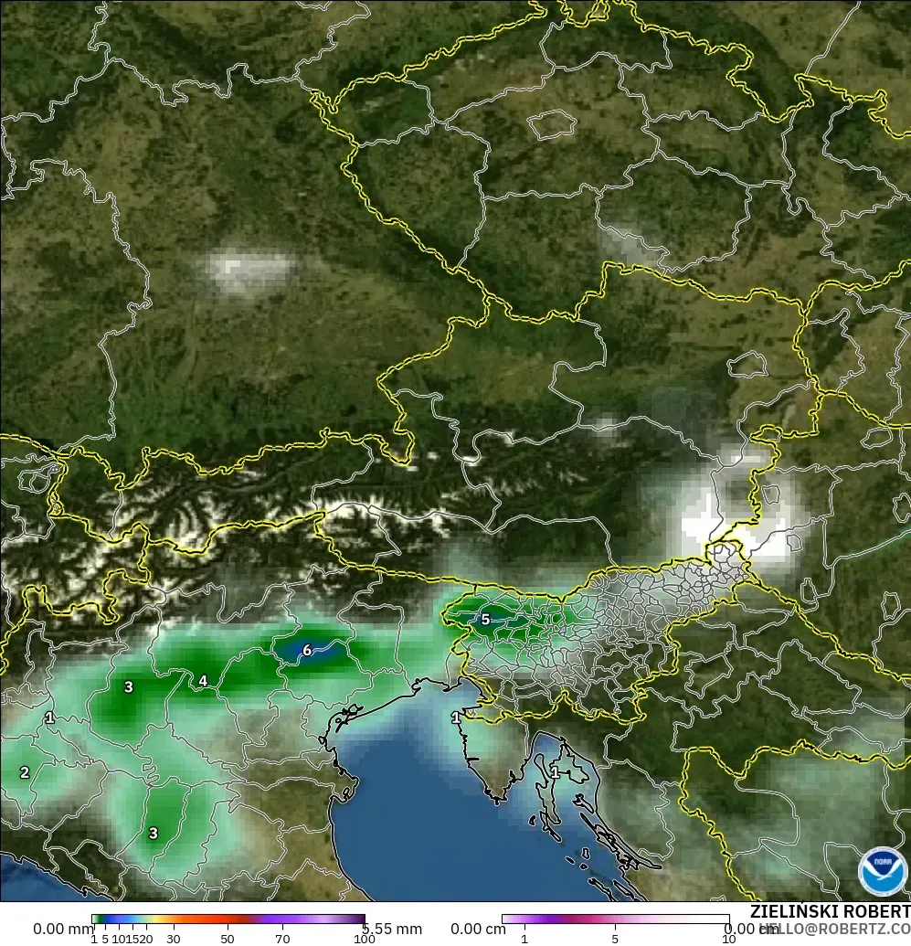 GFS modelo - Austria, Precipitación, nubes y presión