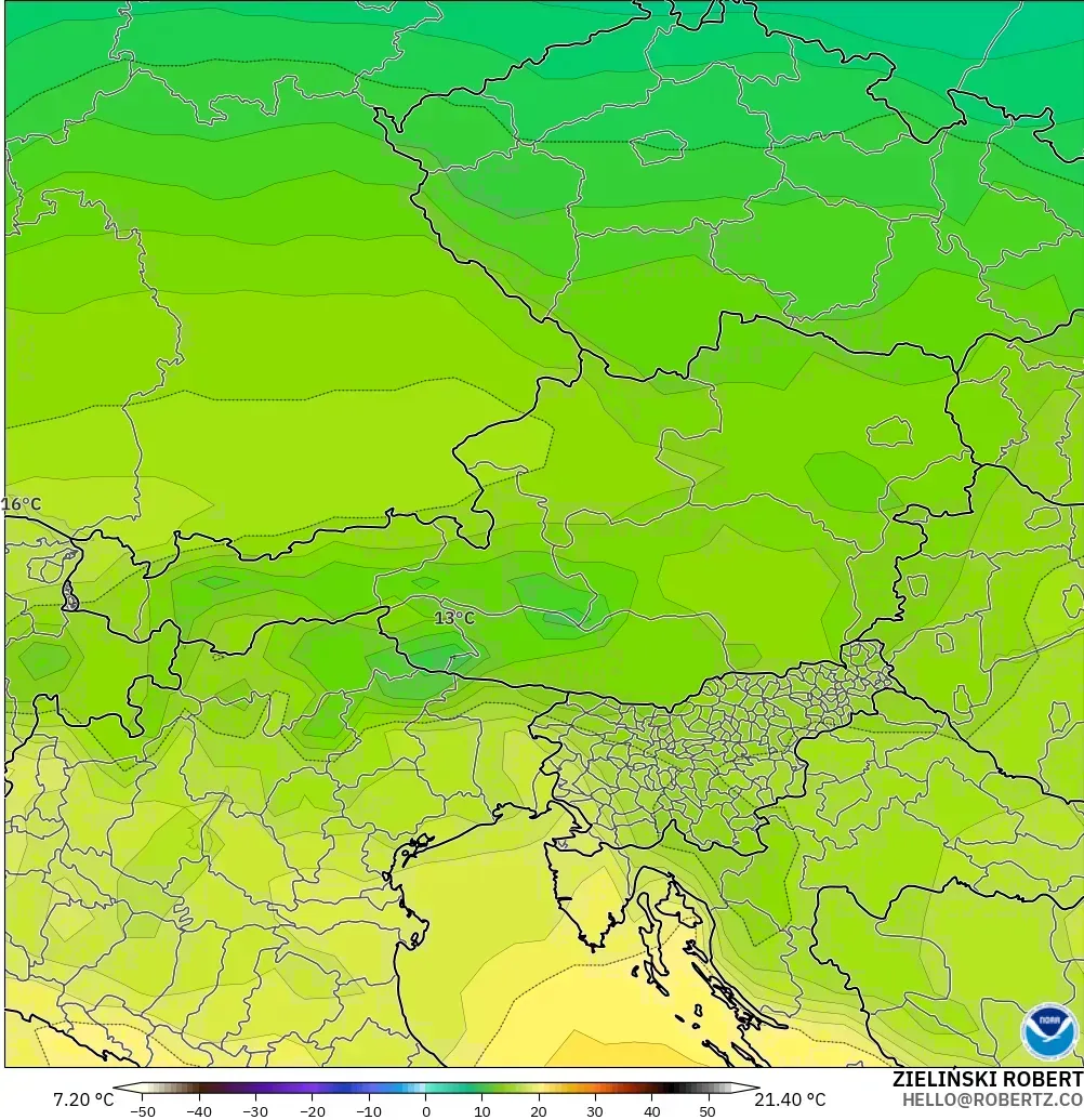 GFS modelo - Austria, Temperatura a 850 hPa