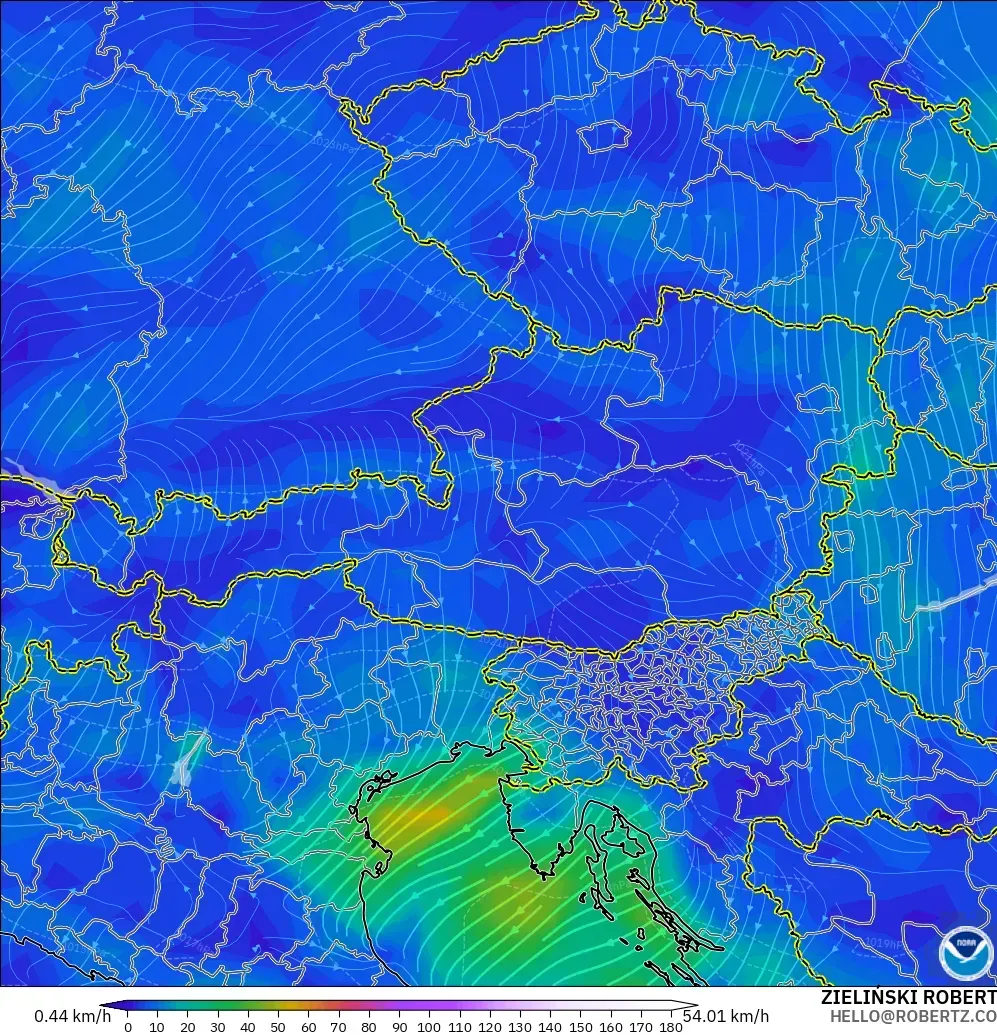 GFS modelo - Austria, Viento a 10 m