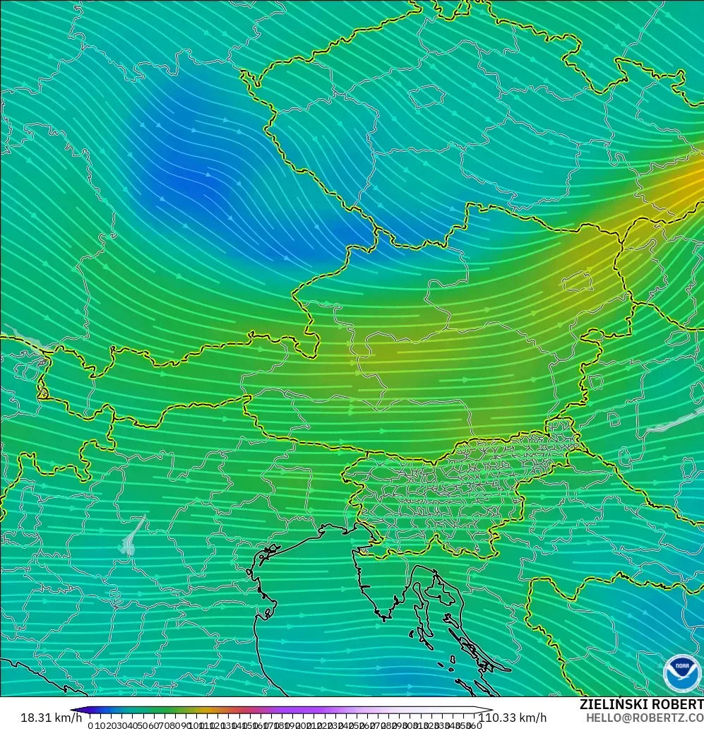 GFS modelo - Austria, Viento a 300 hPa (corriente en chorro)