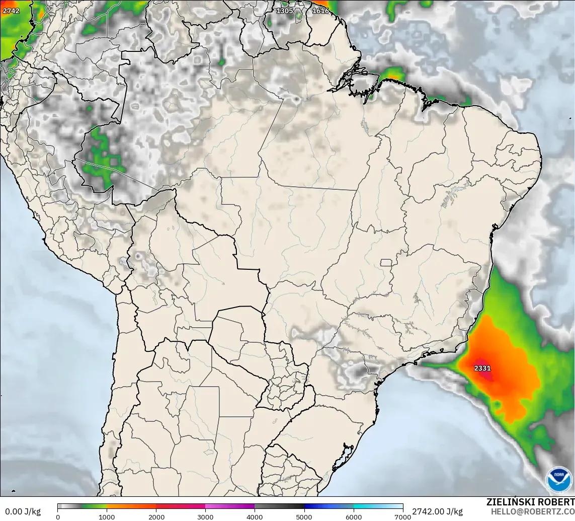 GFS modelo - Brasil, CAPE