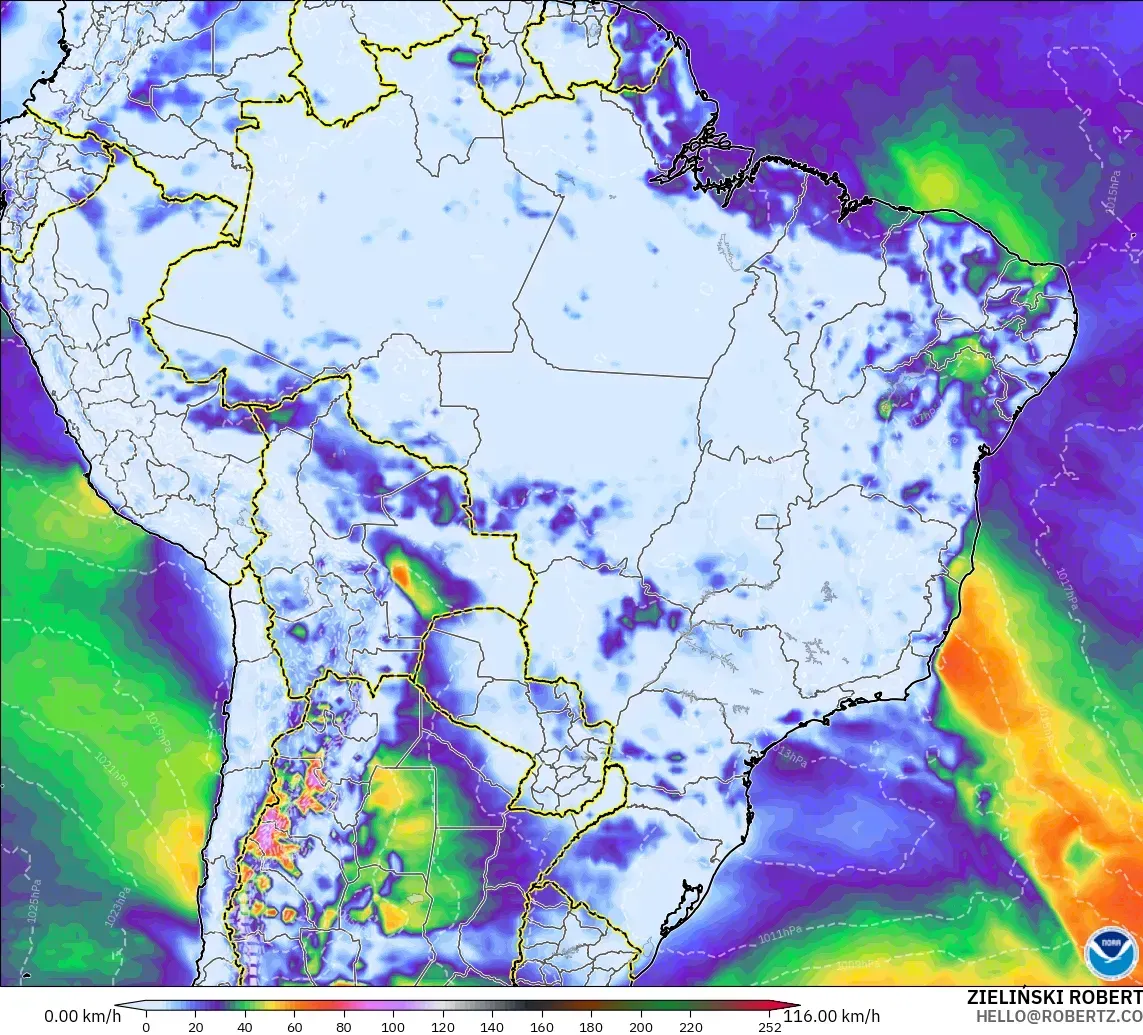 GFS modelo - Brasil, Ráfagas de Viento Máximas