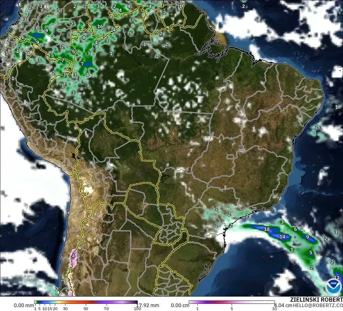 GFS modelo - Brasil, Precipitación, nubes y presión